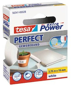 TESA Gewebeband extra Power Perfect – permanent, 19 mm × 2,75 m, weiss