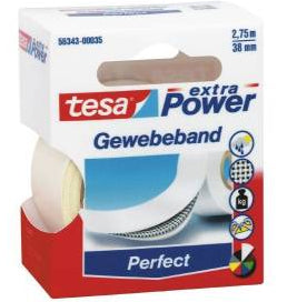 TESA Klebeband Gewebeband Extra Power Perfect – Permanent, Strukturiert, 38 mm × 2,75 m, Weiss, Kern Ø 26 mm