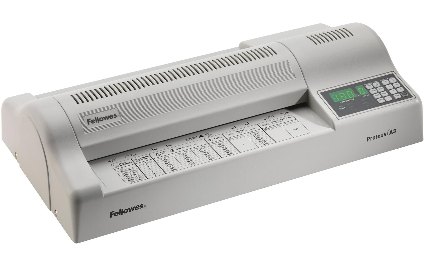 Fellowes Proteus Laminiergerät A3 – 6-Rollen, 250 µm, Kaltlamination, Aufheizzeit 3 Min., Grau