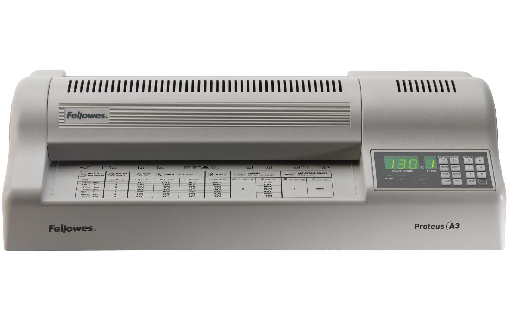 Fellowes Proteus Laminiergerät A3 – 6-Rollen, 250 µm, Kaltlamination, Aufheizzeit 3 Min., Grau
