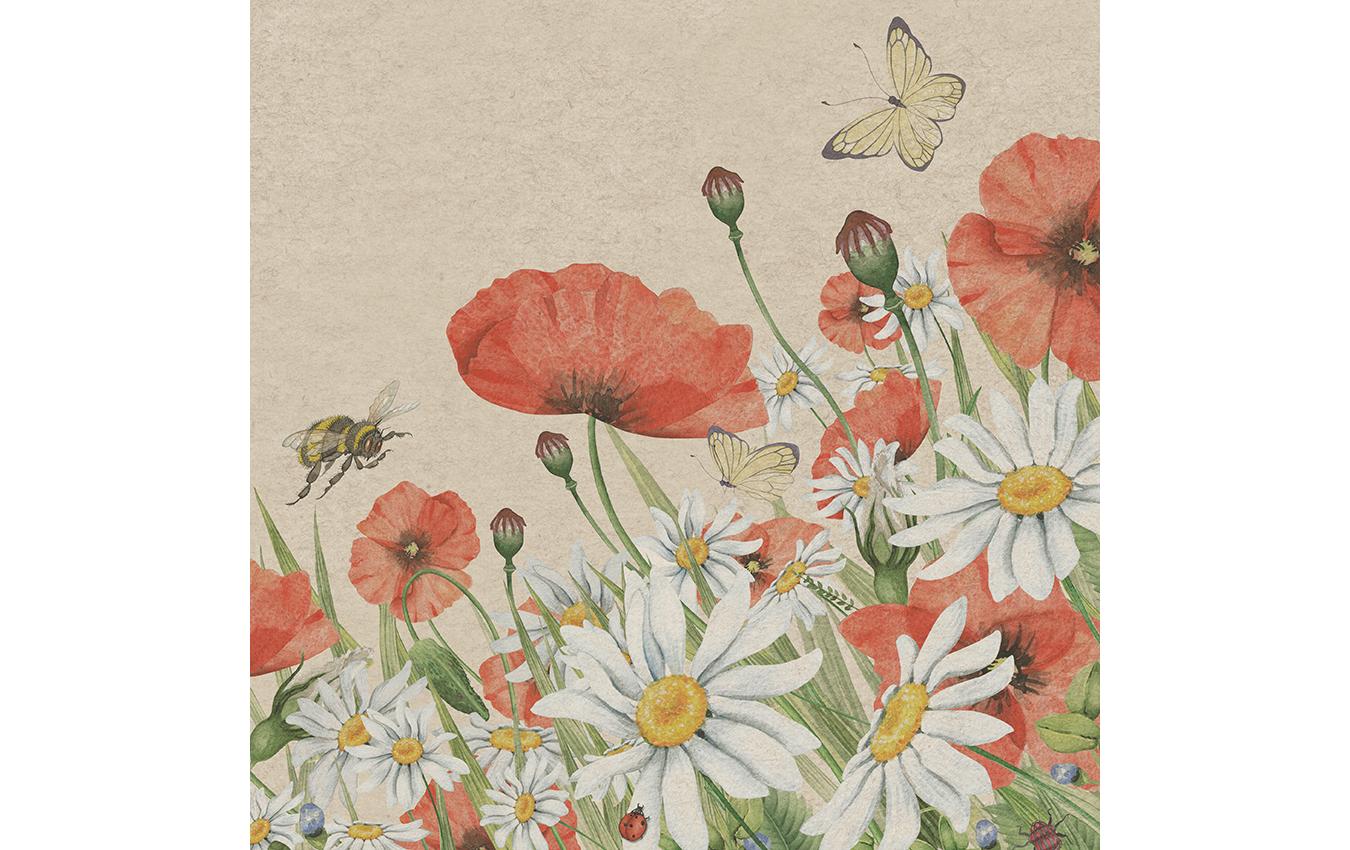 Paper + Design Servietten Floral Poppies – 33 × 33 cm, 2-lagig – 20 Stück