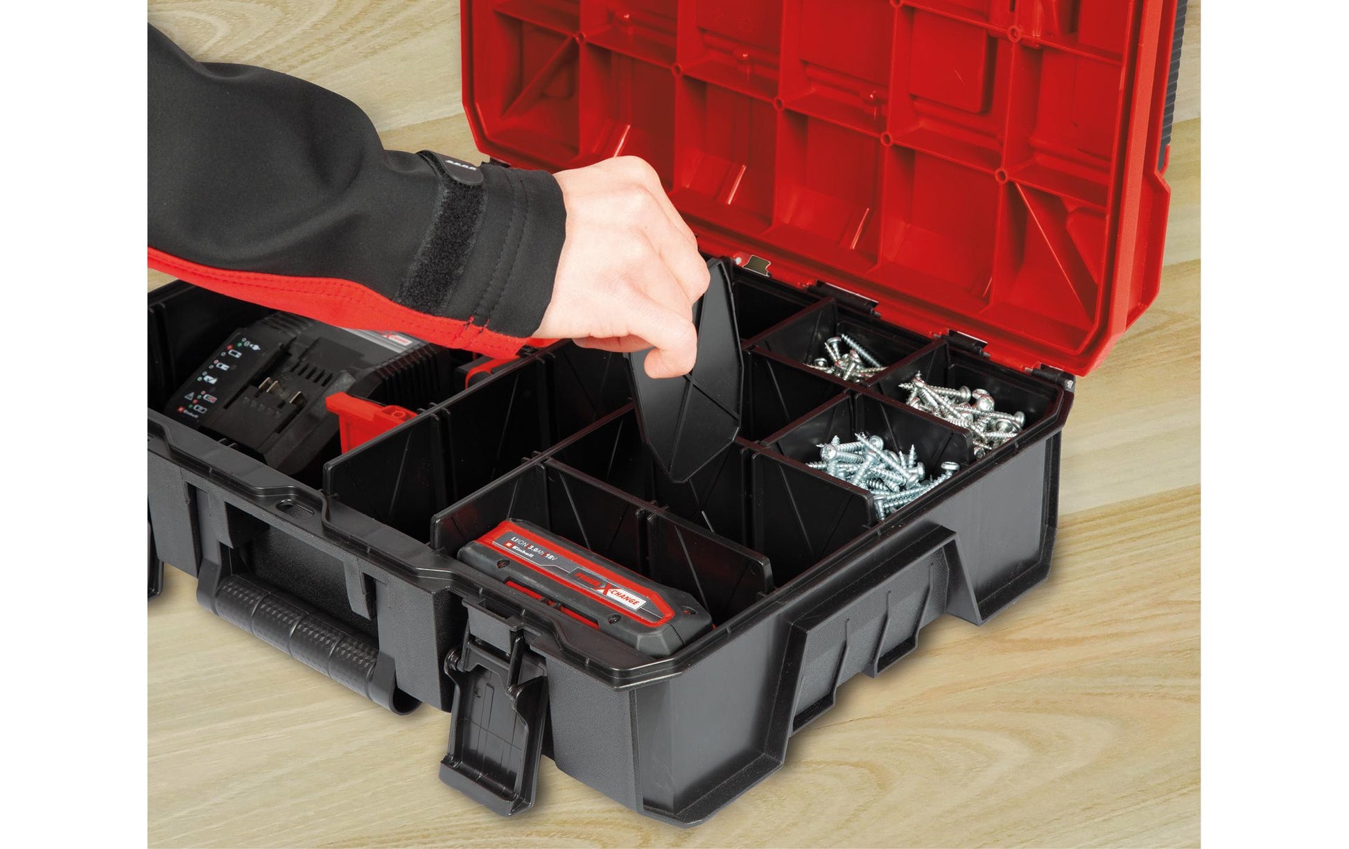 Einhell Kleinteilebox/-einsatz – leer, 9-teilig, schwarz, Kunststoff