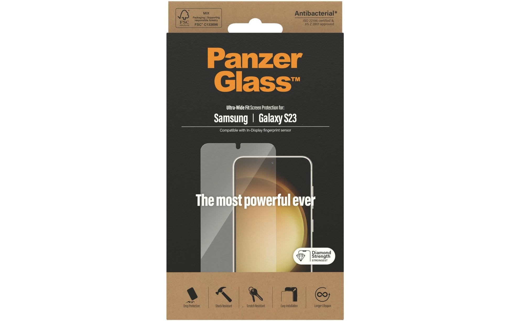 PanzerGlass Displayschutzglas Ultra-Wide Fit – für Samsung Galaxy S23, kratzresistent, stossresistent, Hartglas