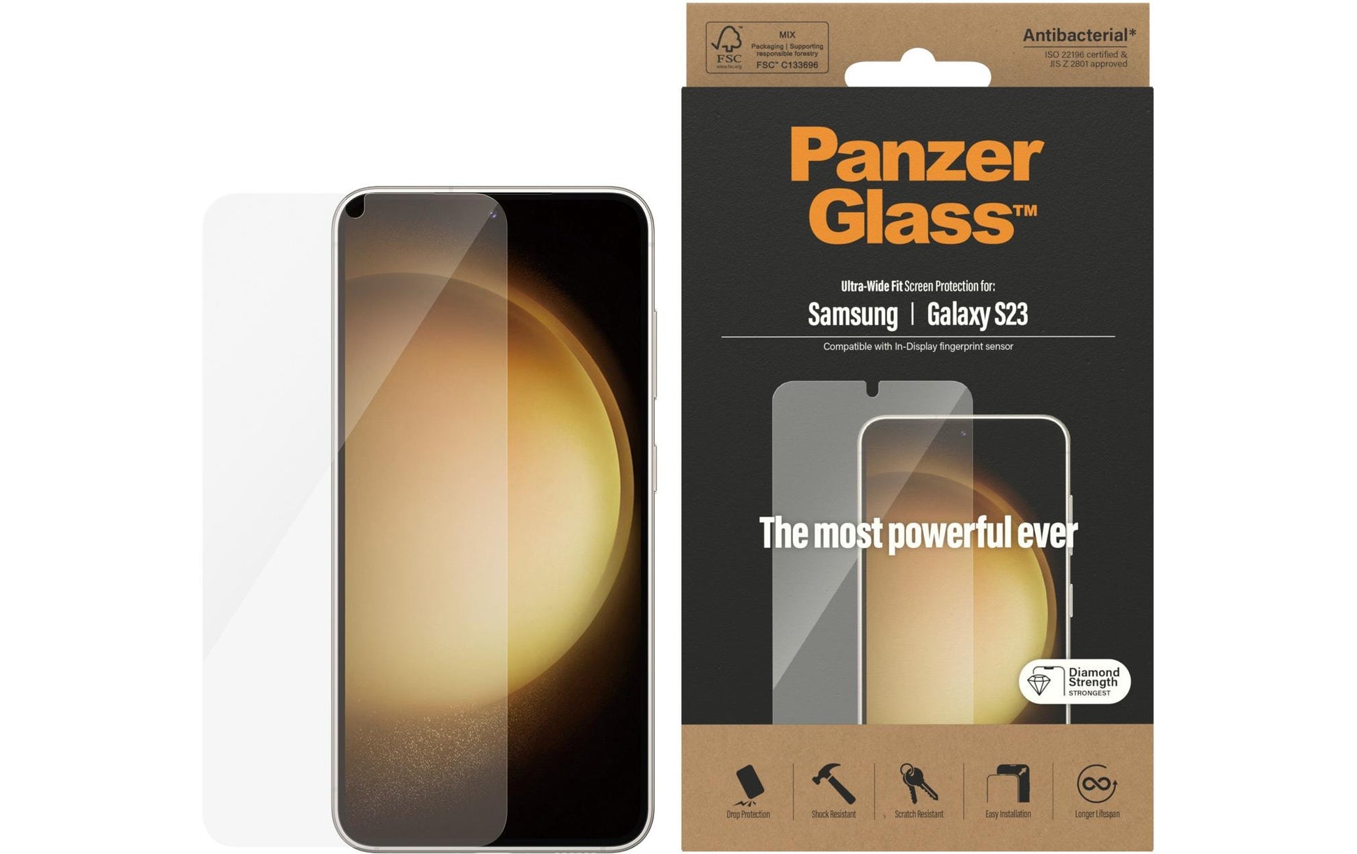 PanzerGlass Displayschutzglas Ultra-Wide Fit – für Samsung Galaxy S23, kratzresistent, stossresistent, Hartglas