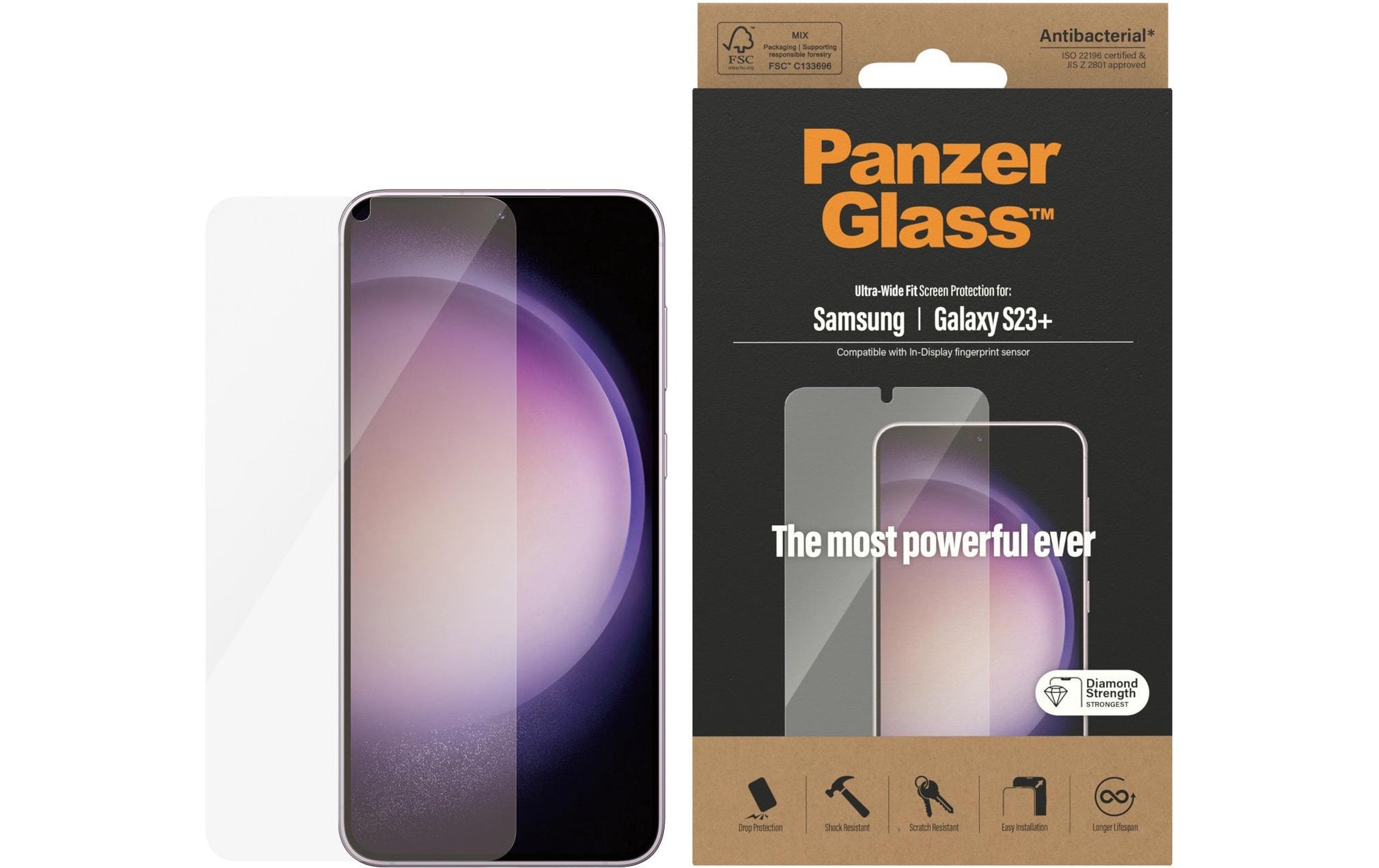 PanzerGlass Displayschutz (Panzerglas), Ultra-Wide Fit – für Galaxy S23+