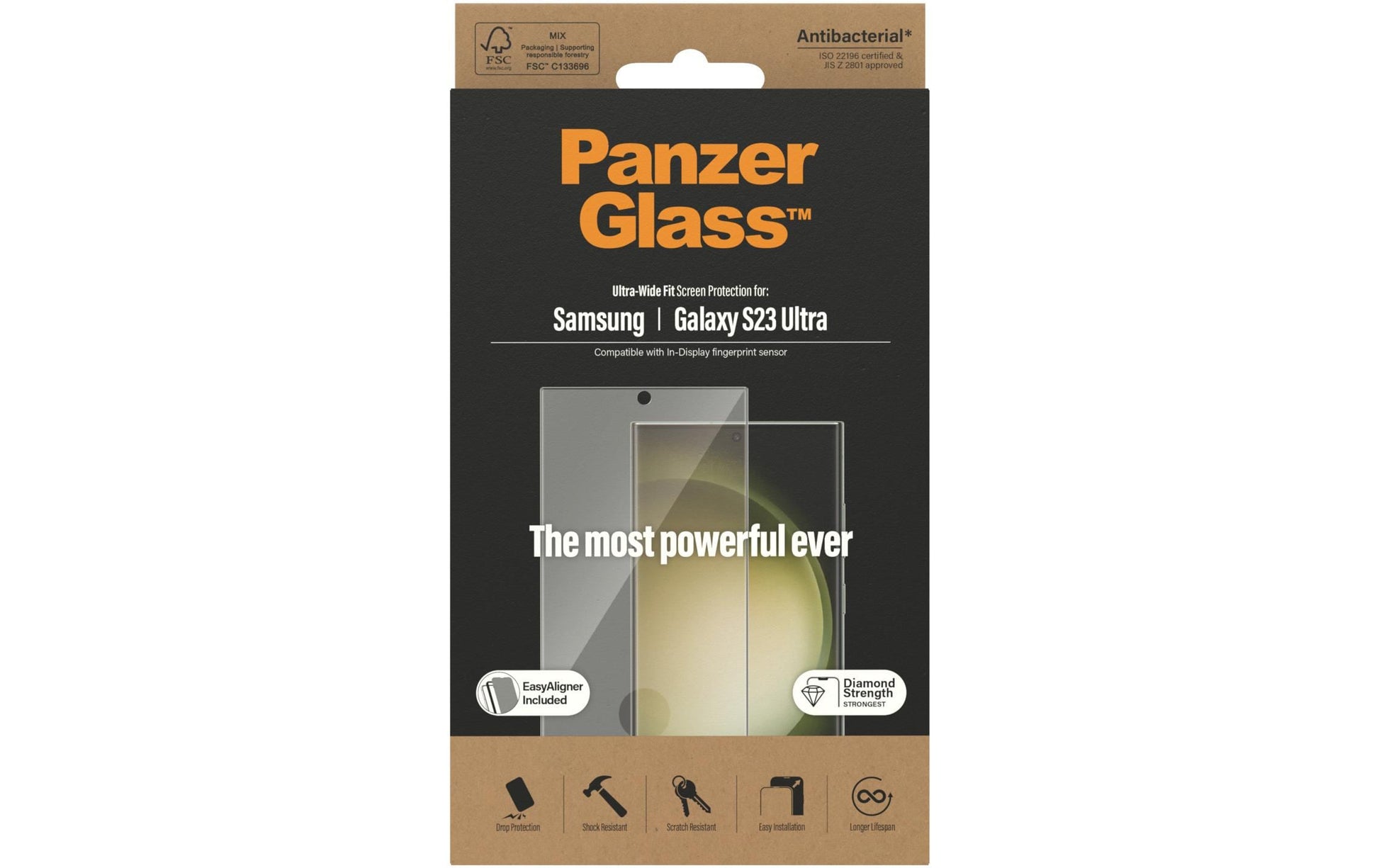 PanzerGlass Displayschutz (Panzerglas), Ultra-Wide Fit – für Galaxy S23 Ultra – mit Applikator