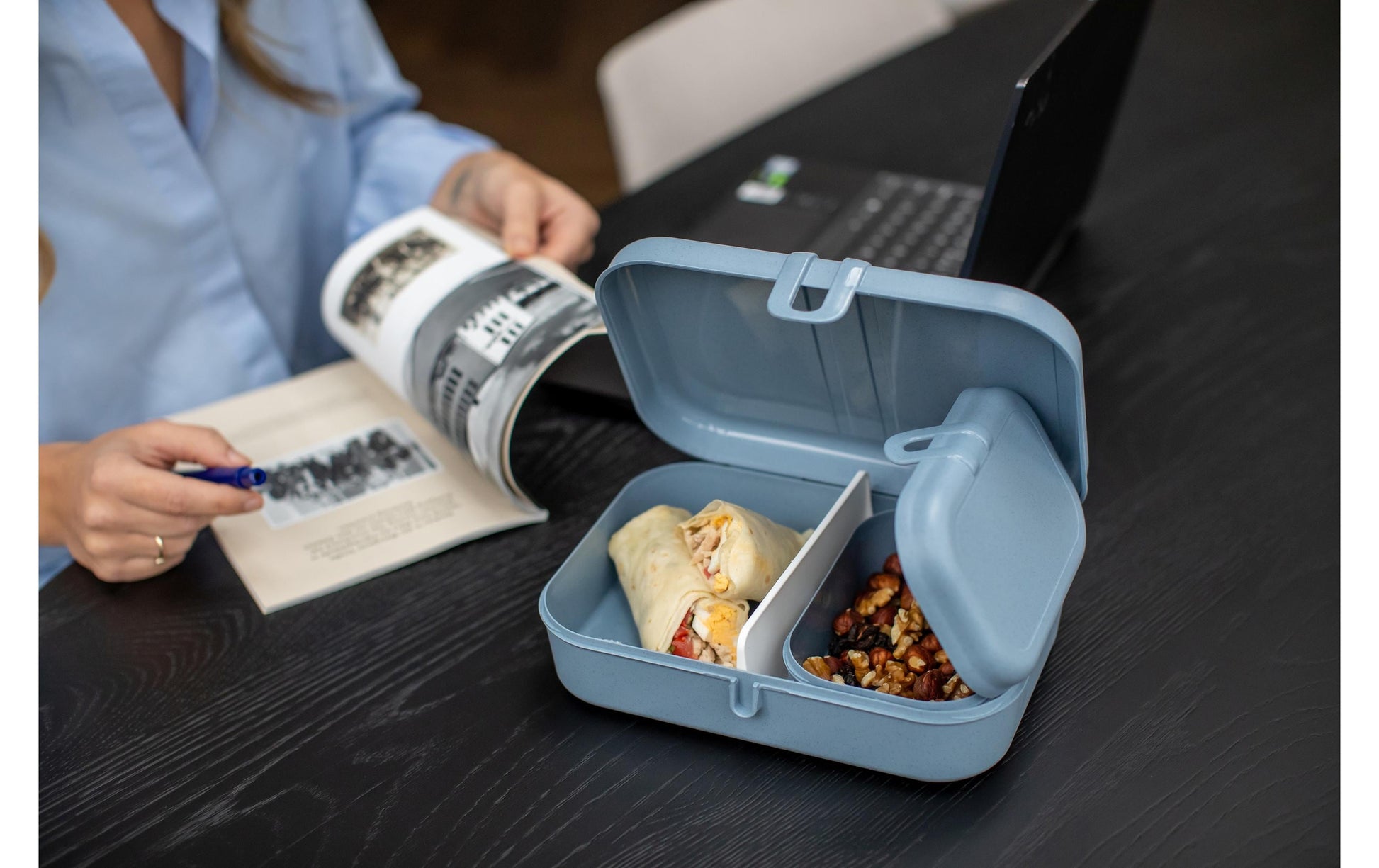 koziol Pascal S – Lunchbox, 15,1 × 10,8 × 6 cm, Biokunststoff, Blau