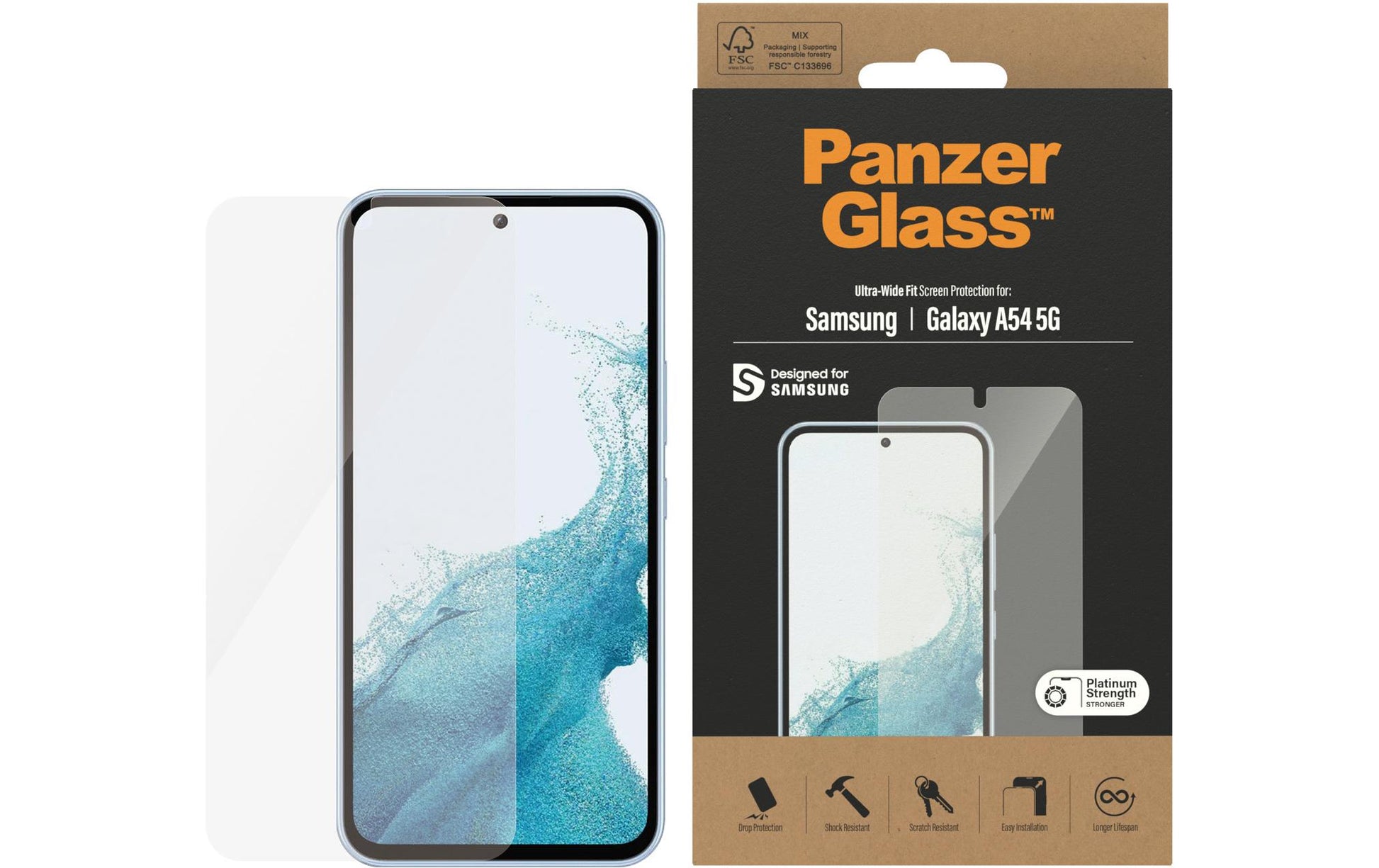 PanzerGlass Displayschutzglas – für Samsung Galaxy A54 5G, Hartglas, Transparent