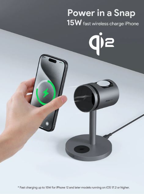 AUKEY MagFusion 3-in-1 Pro Ladestation – 15 W, Qi2, magnetisch – für iPhone 15-Serie, Apple Watch, AirPods