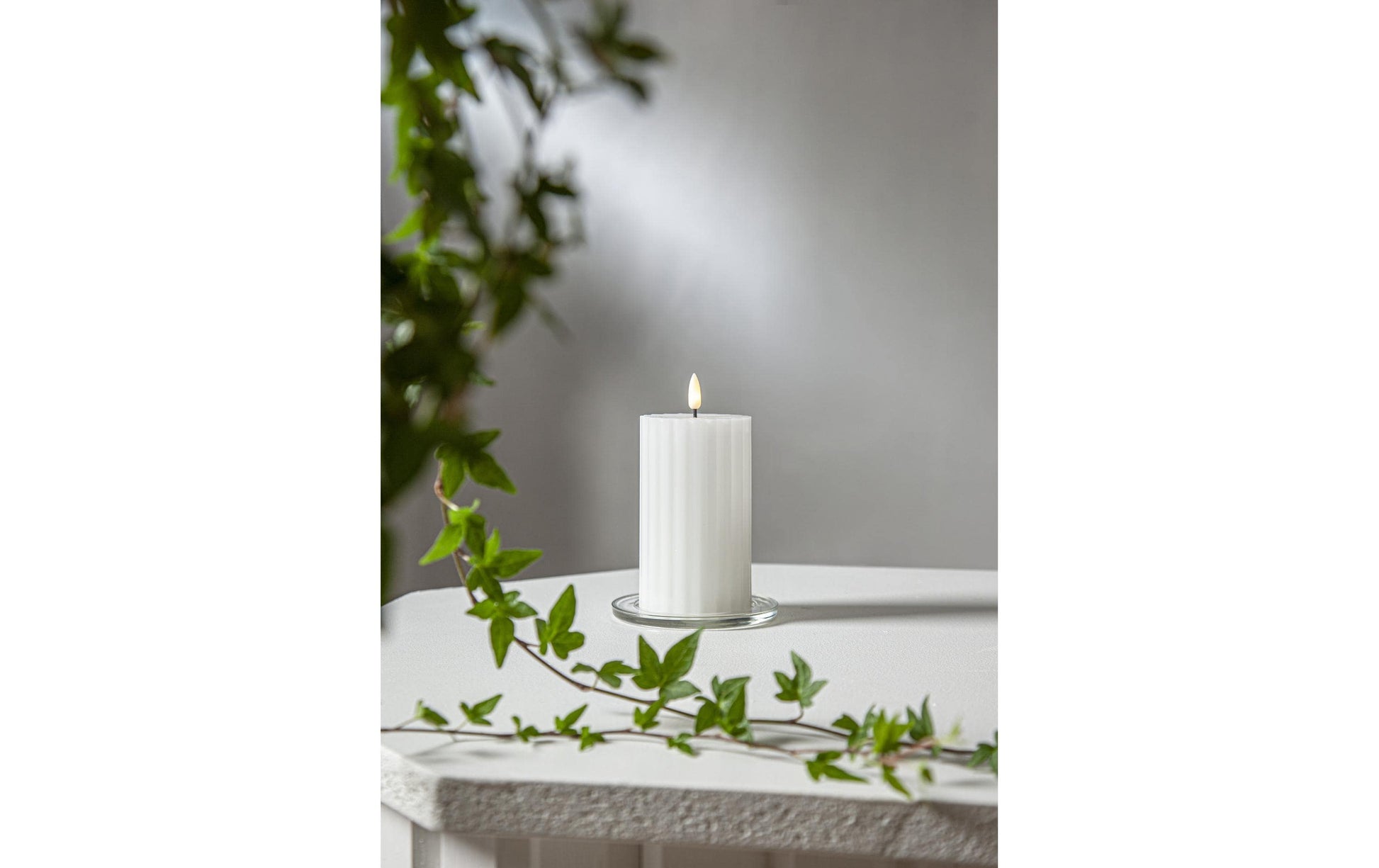 Star Trading LED-Kerze – Ø 7,5 × 15 cm – Wachs, weiss