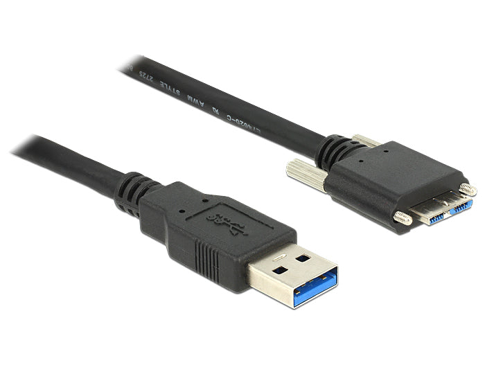 DeLOCK USB-A auf Micro-USB-B Kabel – USB 3.2 Gen 1 (5 Gbit/s) – 3 m – Verschraubbar – Schwarz