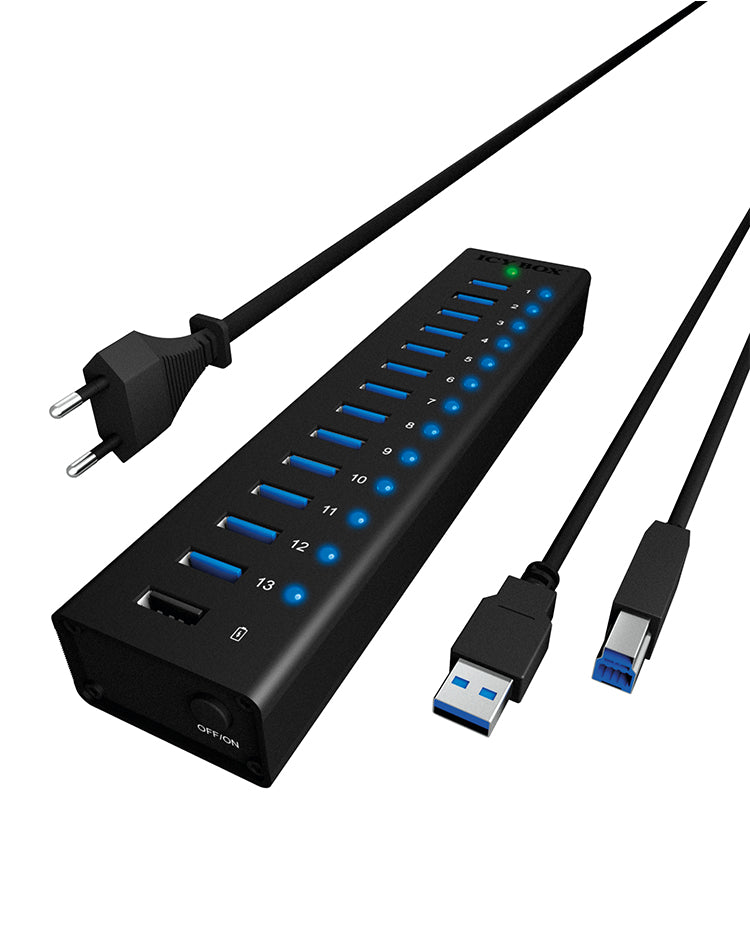 ICY BOX IB-AC6113 USB-Hub – USB 3.0, 13× USB-A, für Windows/Mac