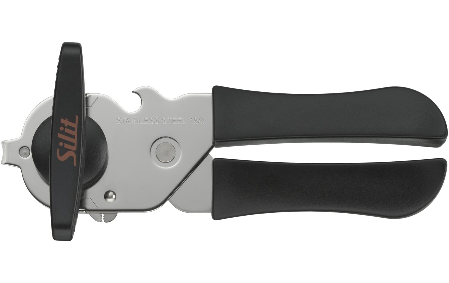 Silit Dosenöffner 23,5 cm, Edelstahl (18/10)/Kunststoff, Schwarz, mit Flaschenöffner