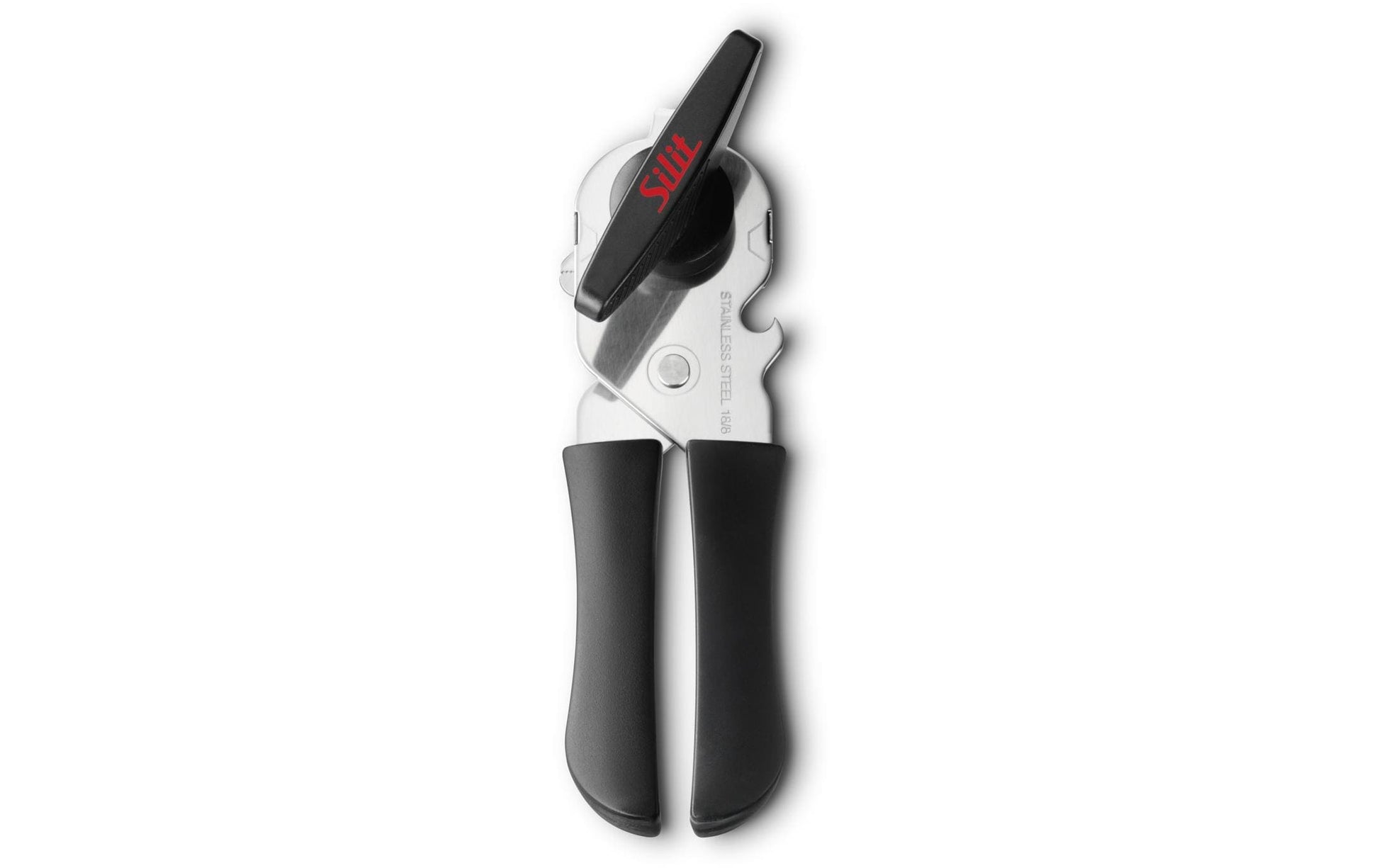 Silit Dosenöffner 23,5 cm, Edelstahl (18/10)/Kunststoff, Schwarz, mit Flaschenöffner