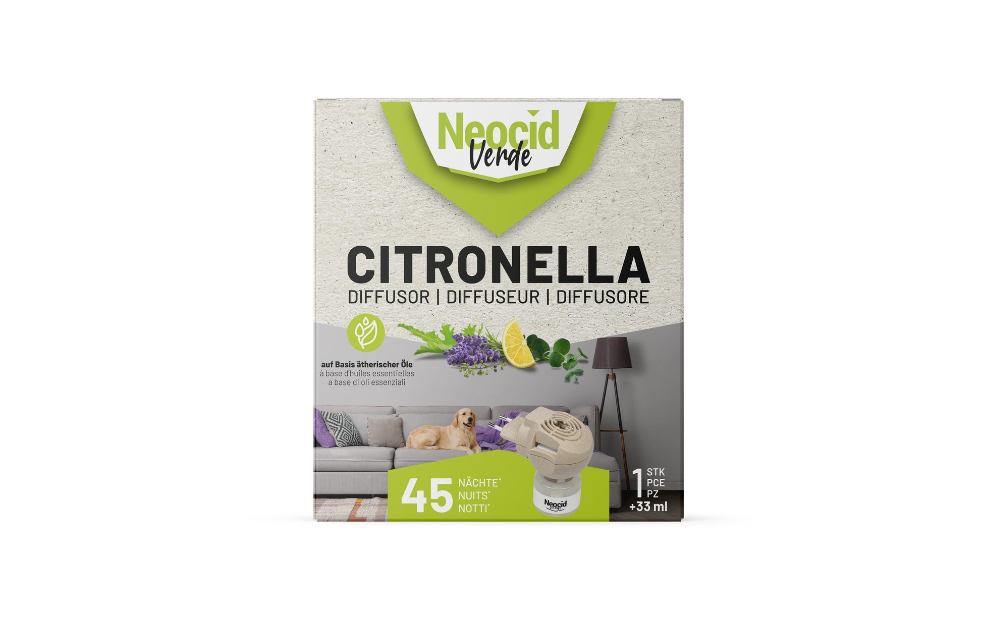 Neocid EXPERT Citronella Diffusor – 6,5 × 10,5 × 9,6 cm – grau – 33 ml – für Innenbereich