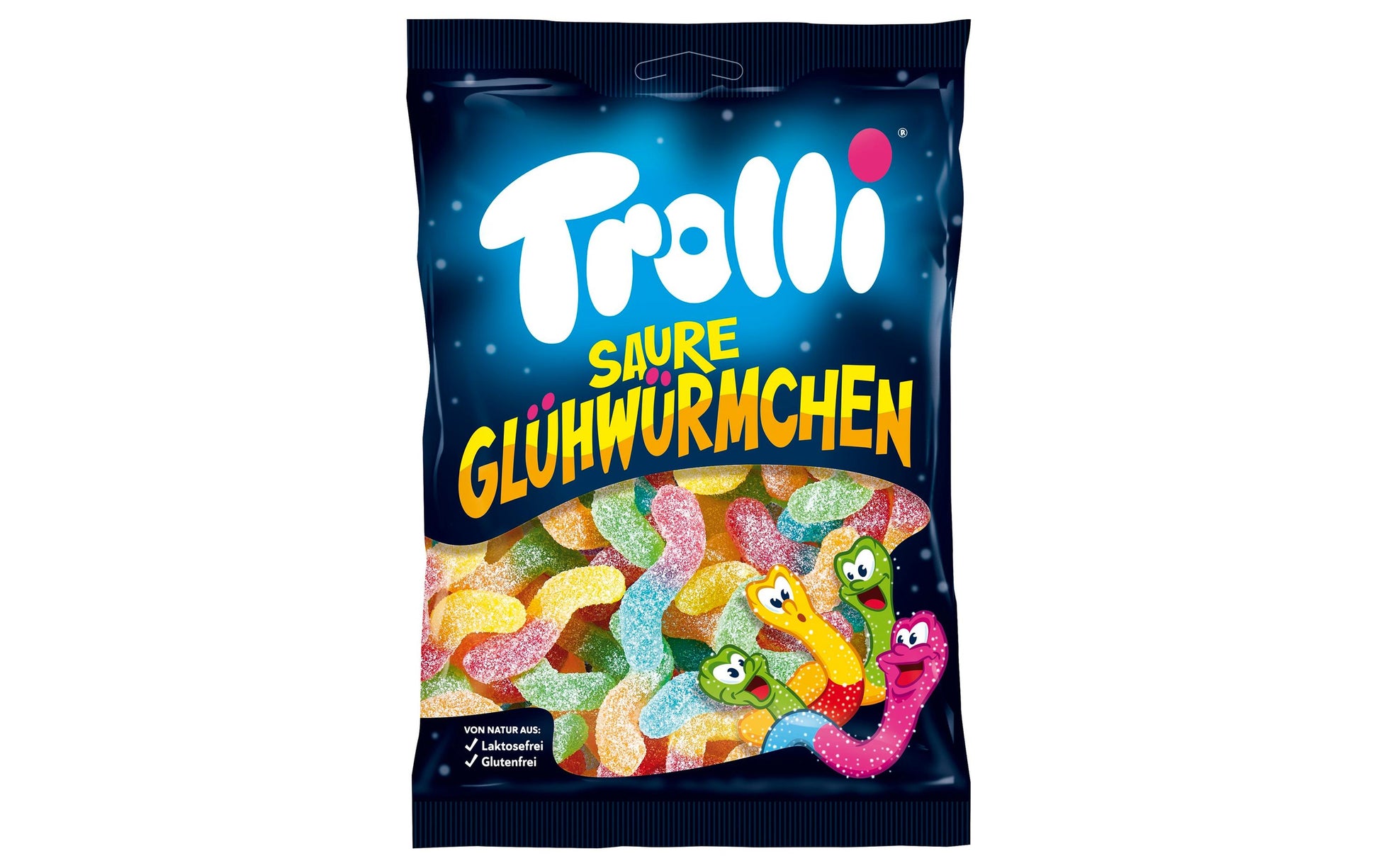 Trolli Saure Glühwürmchen Gummibonbons – Kirsche, Traube, Zitrone, Limette, Orange, Erdbeere – 200 g