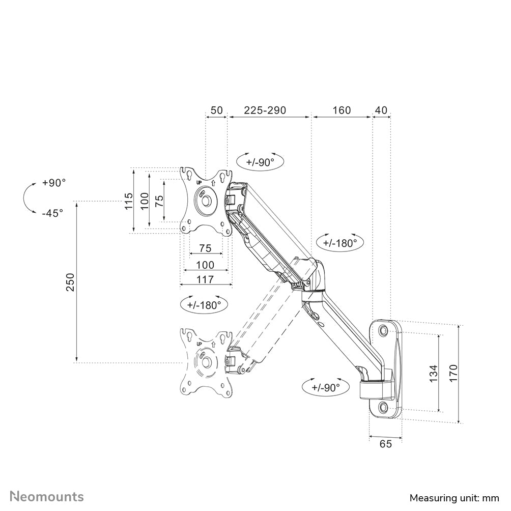 Neomounts WL70-450BL11 – Schwenkbar 180°, VESA 100 × 100