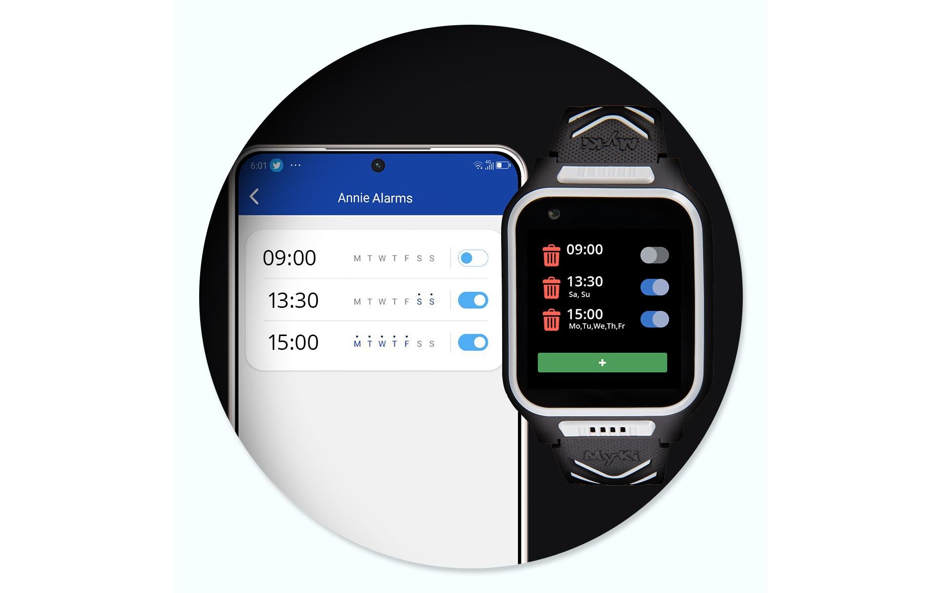 MyKi 4 – Kinder-Smartwatch – 41 mm, LTE + GPS, Schwarz/Grün