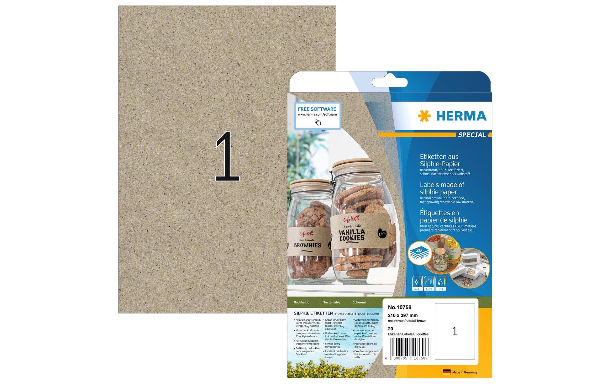 HERMA Spezialetiketten, 210 mm × 297 mm, braun, Papier, permanent, 20 Blatt