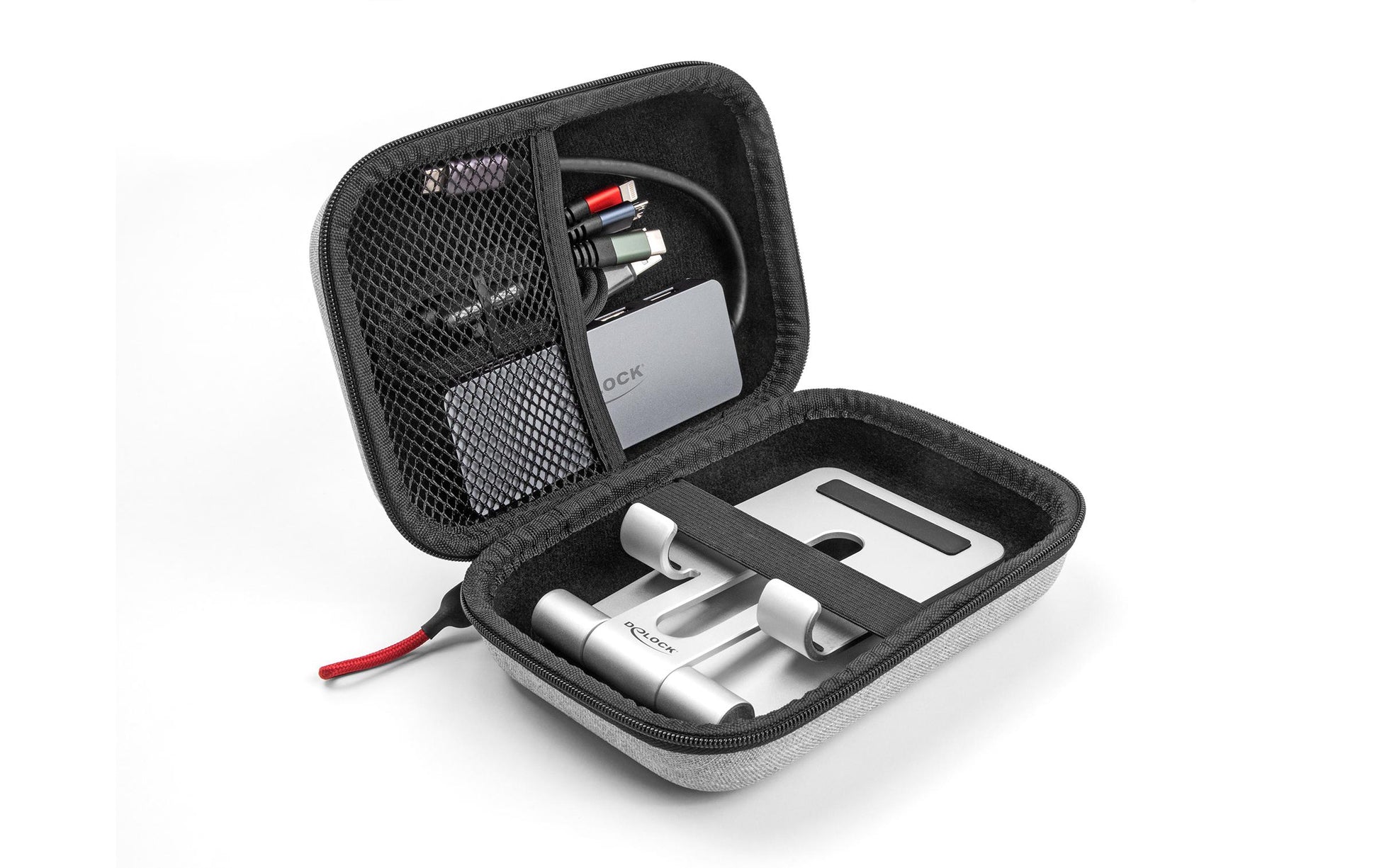DeLOCK Hartschalen-Etui für Zubehör – wasserdicht – 11,5 × 6 × 16,5 cm – grau, Polyester – 1 Stk.