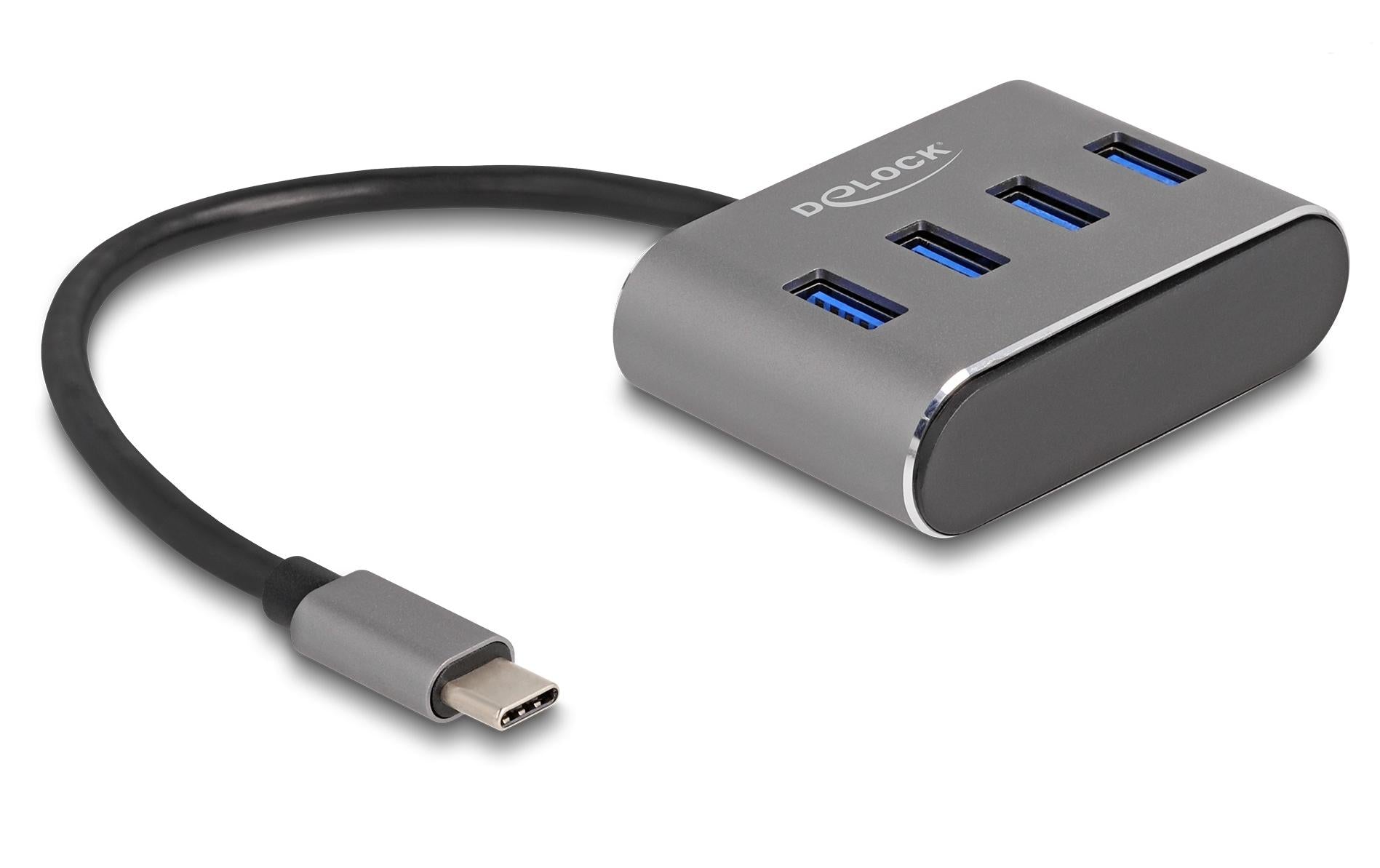 DeLOCK USB-Hub – USB-C, 4× USB-A (5 Gbit/s), für Windows/Mac/ChromeOS
