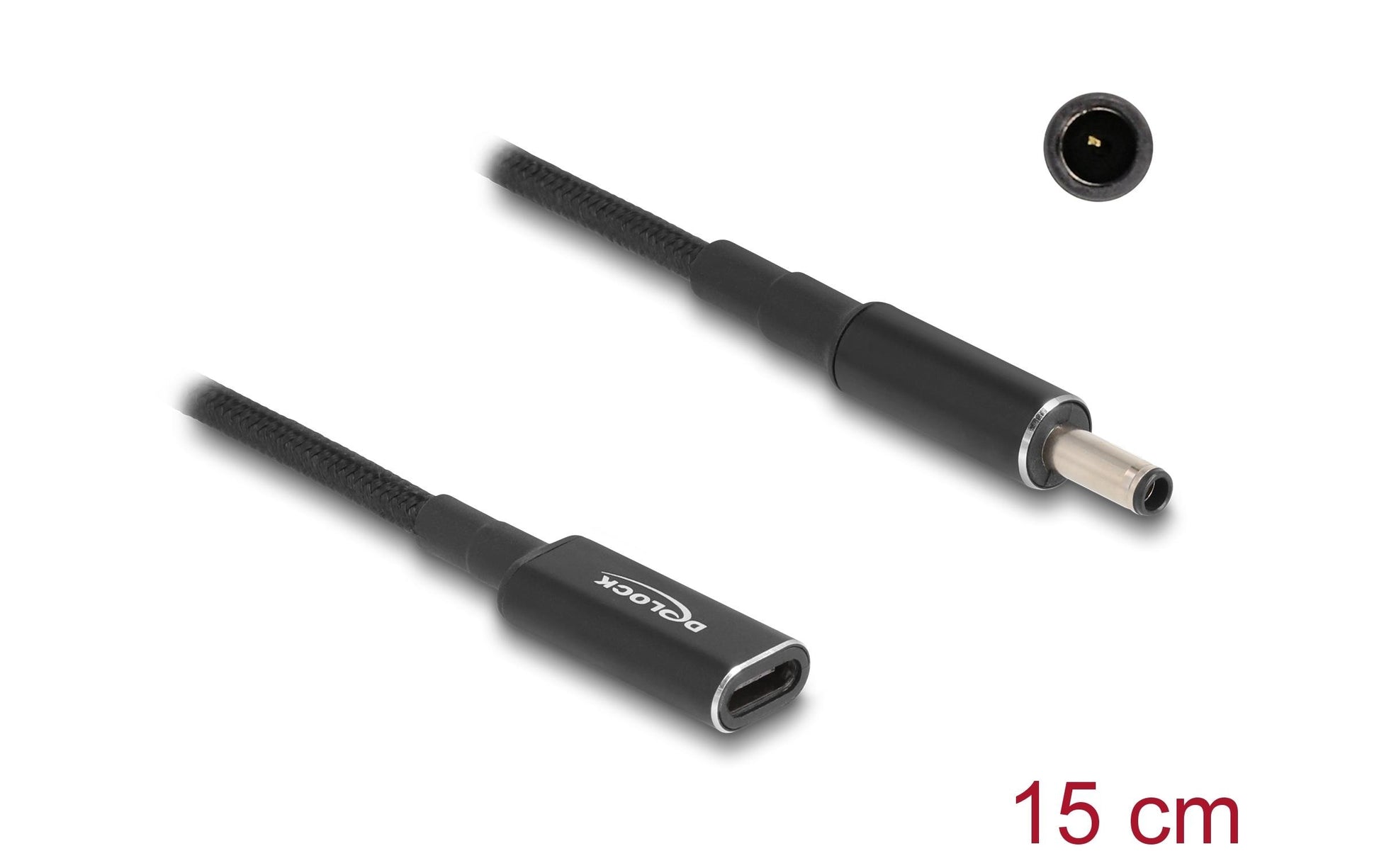 DeLOCK USB-C Adapter zu 4,5 × 3,0 mm – 19,5 V, 3 A, 0,15 m, für Dell-Notebooks, Schwarz