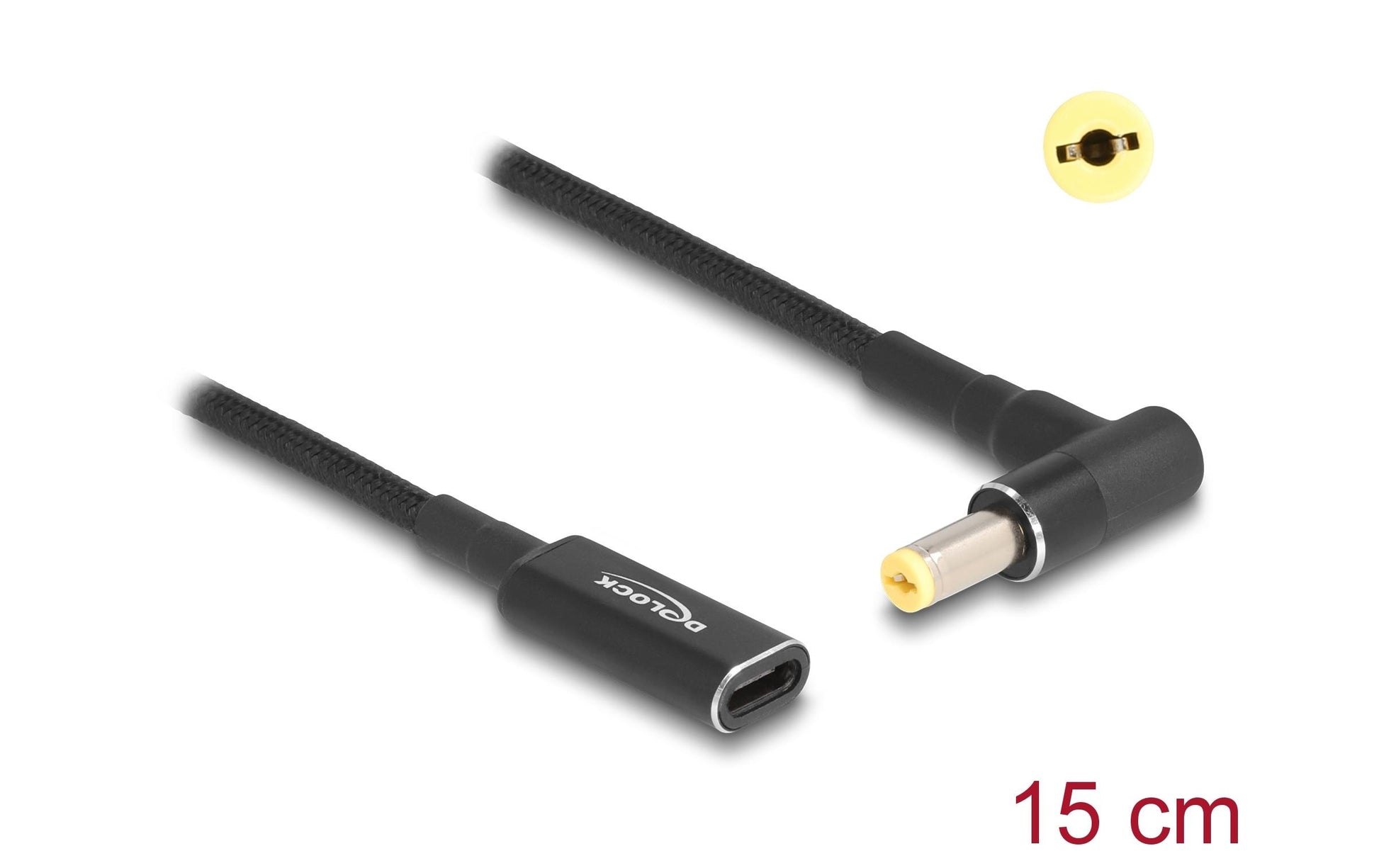 DeLOCK USB-Adapter USB-C (Buchse) auf 5,5×1,7 mm (Stecker) – Abgewinkelt – Schwarz – für Acer-Notebooks