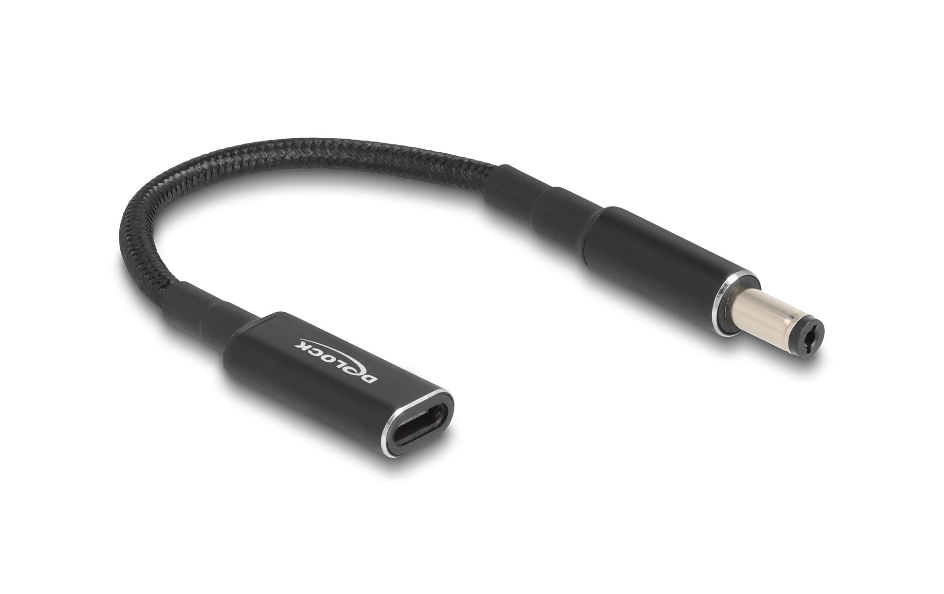 DeLOCK Adapterkabel USB-C zu 5,5 × 2,1 mm – 19,5 V, 15 cm – Schwarz