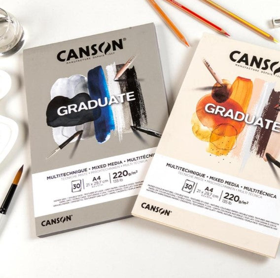 Canson Graduate Mixed Media Block – A4 – 220 g/m² – geleimt – 30 Blatt, naturweiss, für Acryl & Aquarell