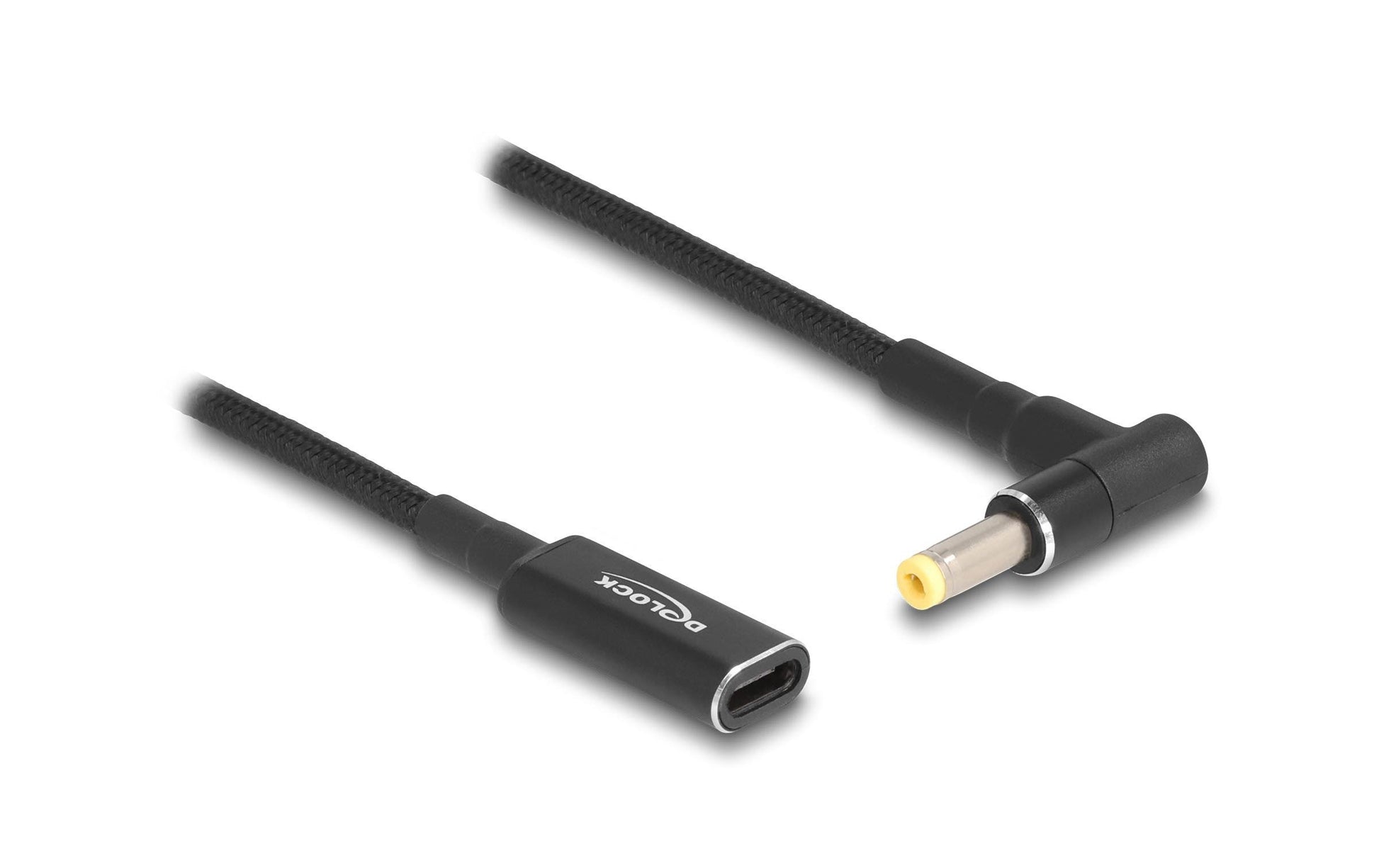 DeLOCK USB-C zu HP 4,8 × 1,7 mm Kabel – 19,5 V, 3 A, 15 cm, 90° gewinkelt – Schwarz
