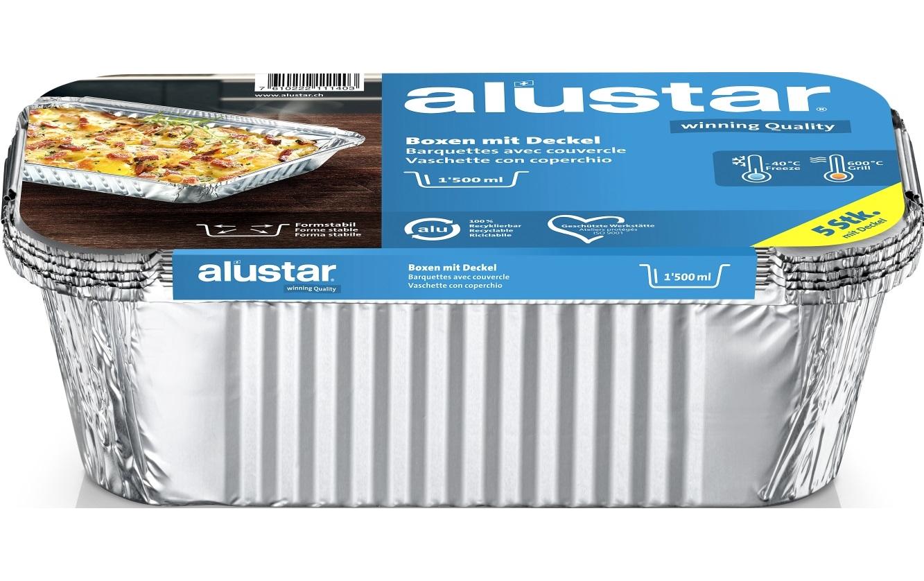 Alustar Take-away-Box, Aluminium – 1,5 l, 250 × 130 × 70 mm, silber – 5 Stk.