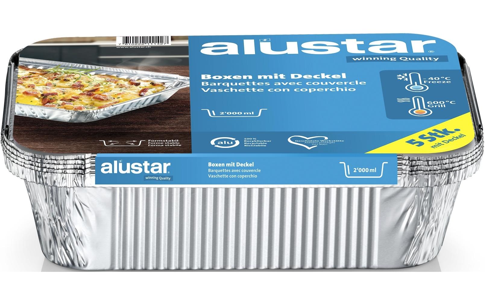 Alustar Take-away-Box, Aluminium, mit Deckel – 2000 ml, 260 × 190 × 56 mm, silber – 5 Stk.