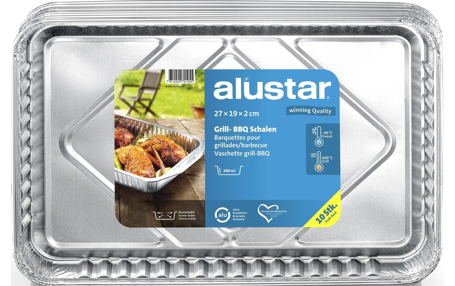 Alustar Grill-/BBQ-Schalen, Aluminium, 27 × 19 × 2 cm – silber – 10 Stk.
