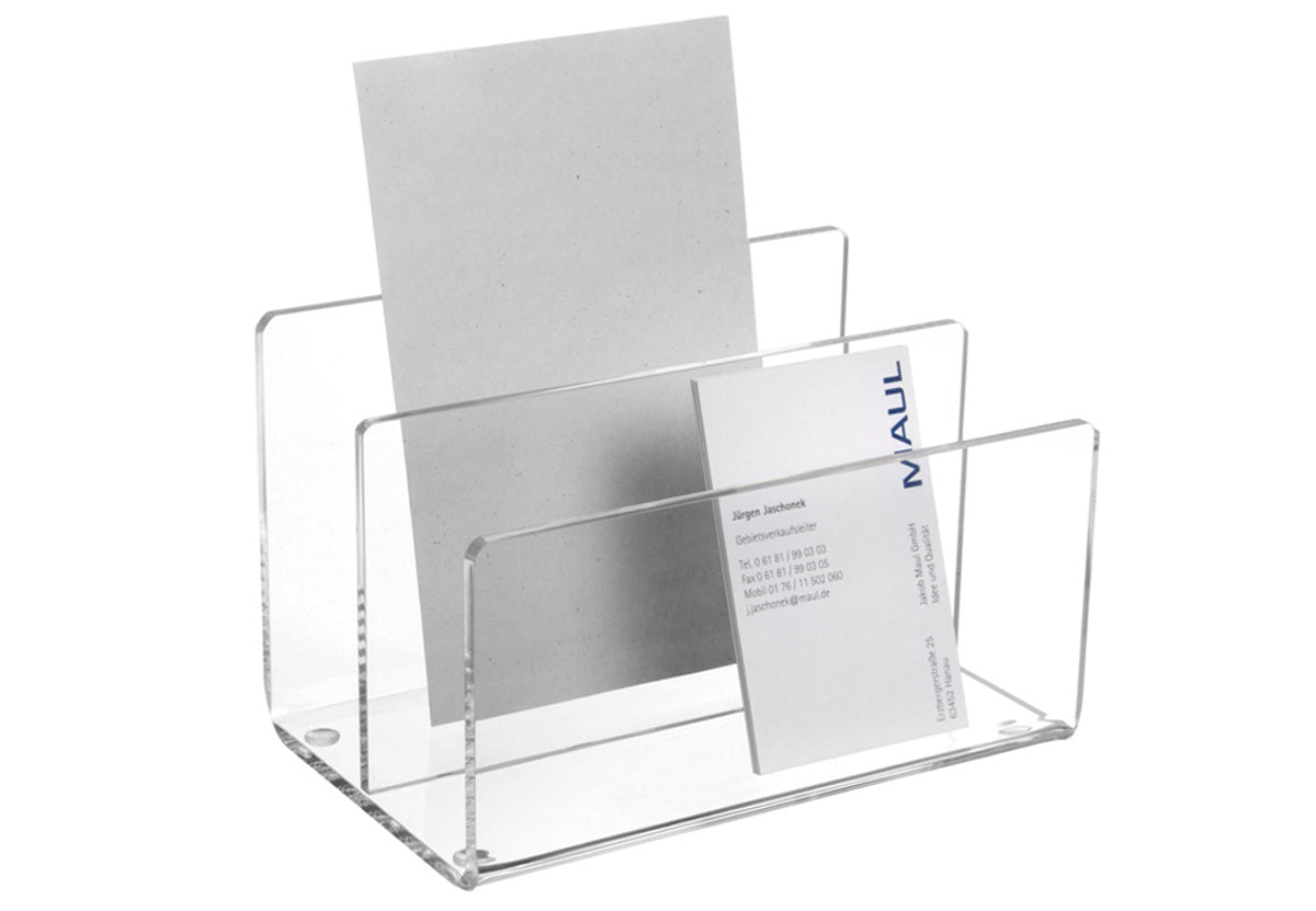 MAUL 1952005 Stehsammler – 2 Fächer, transparent, Kunststoff, B 110 × H 164 × T 110 mm