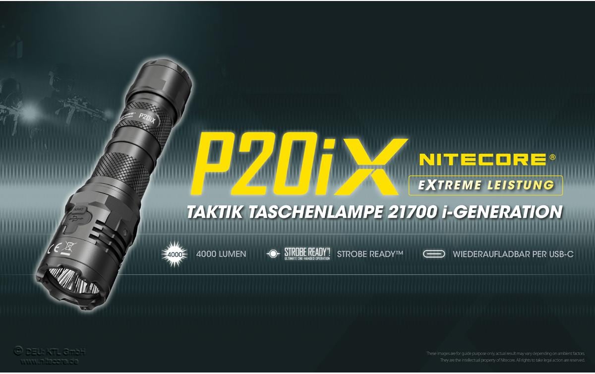 Nitecore Taschenlampe P20iX – 4000 lm, 221 m, IP68, 5000 mAh Akku, USB-aufladbar – Schwarz