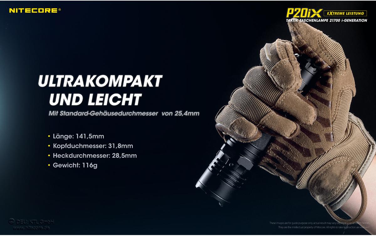Nitecore Taschenlampe P20iX – 4000 lm, 221 m, IP68, 5000 mAh Akku, USB-aufladbar – Schwarz