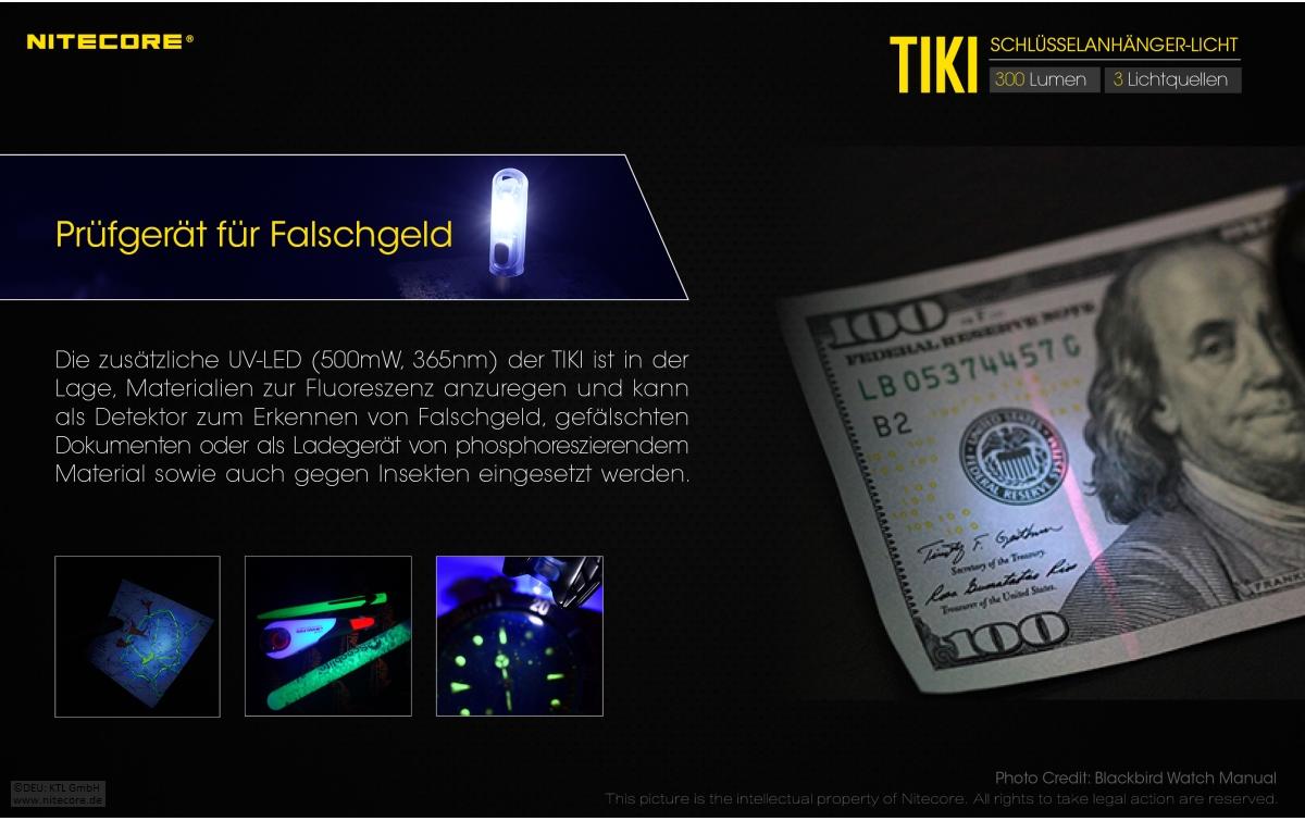 Nitecore Taschenlampe TIKI – 300 lm, 71 m, IP66, Akku, USB, 7 Modi – Grau