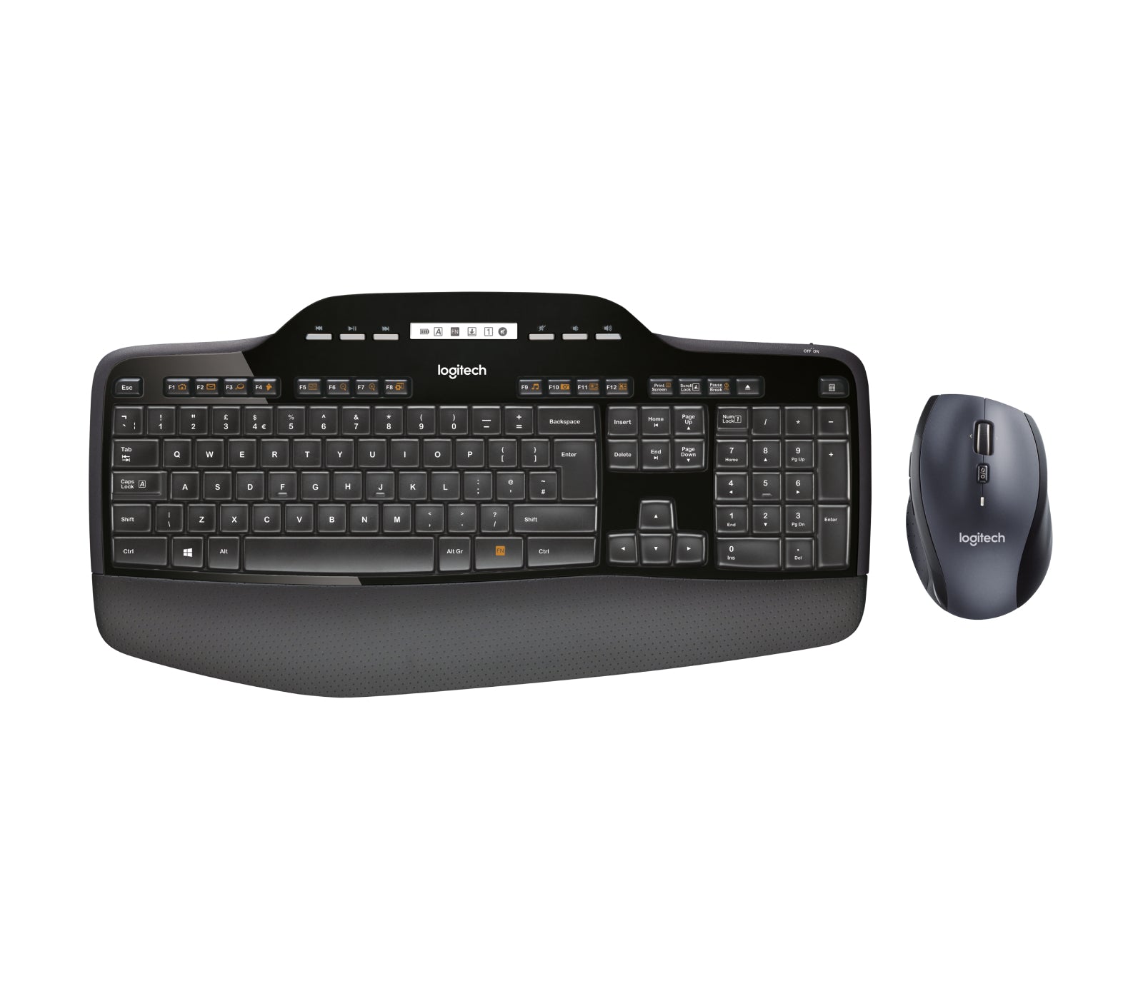 Logitech MK710 – Tastatur, kabellos (Bluetooth/2,4 GHz), DE-Layout (DE), Fullsize (mit Ziffernblock), mit Handballenauflage