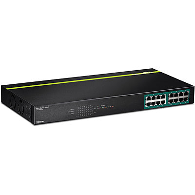 Trendnet TPE-TG160g – Unmanaged L2 Switch – 16× 1G, PoE+, PoE-Budget 246 W, 19", 1U