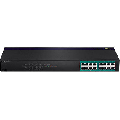 Trendnet TPE-TG160g – Unmanaged L2 Switch – 16× 1G, PoE+, PoE-Budget 246 W, 19", 1U