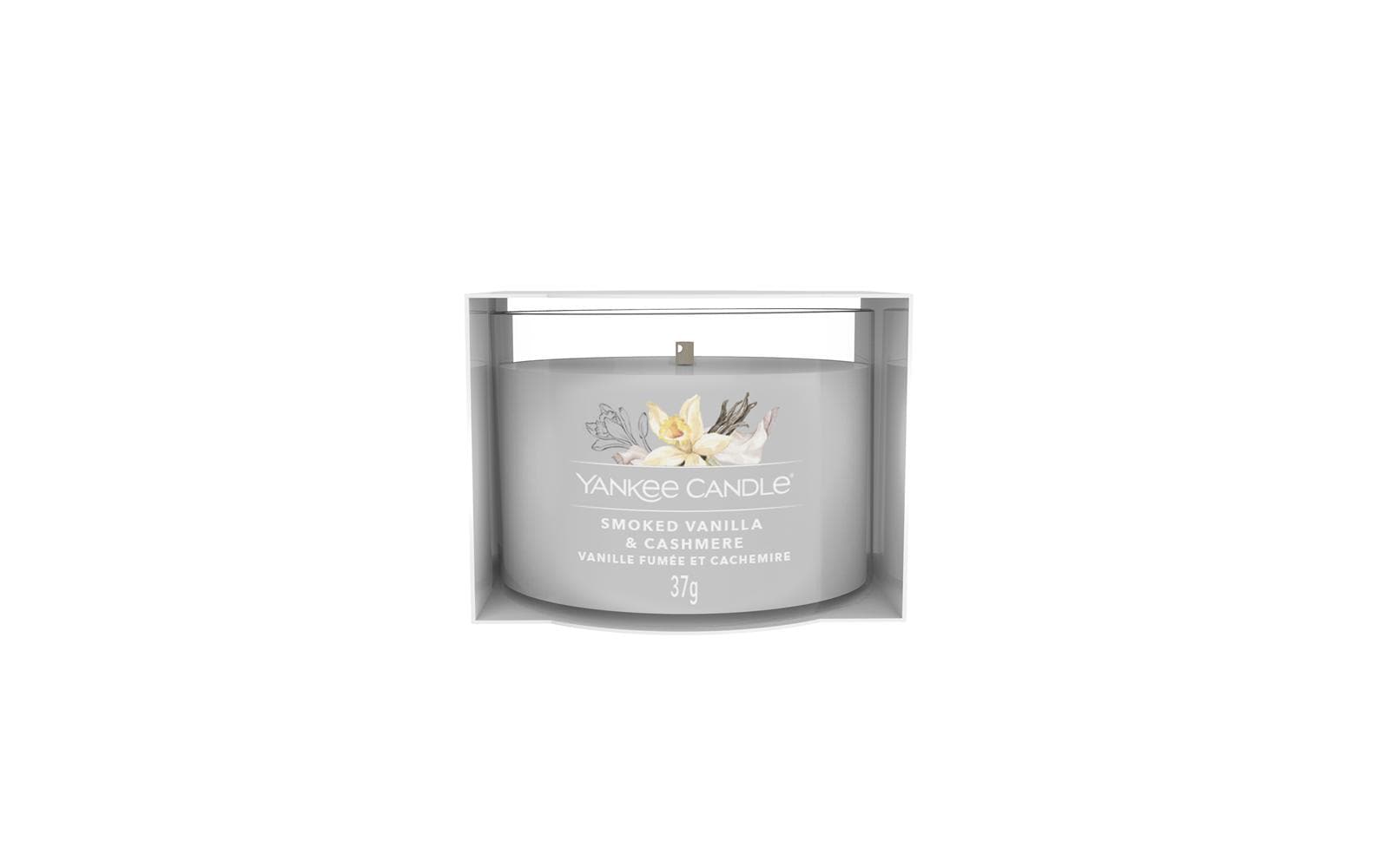 Yankee Candle Smoked Vanilla & Cashmere – Duftkerze, Votivkerze im Glas, 10 h
