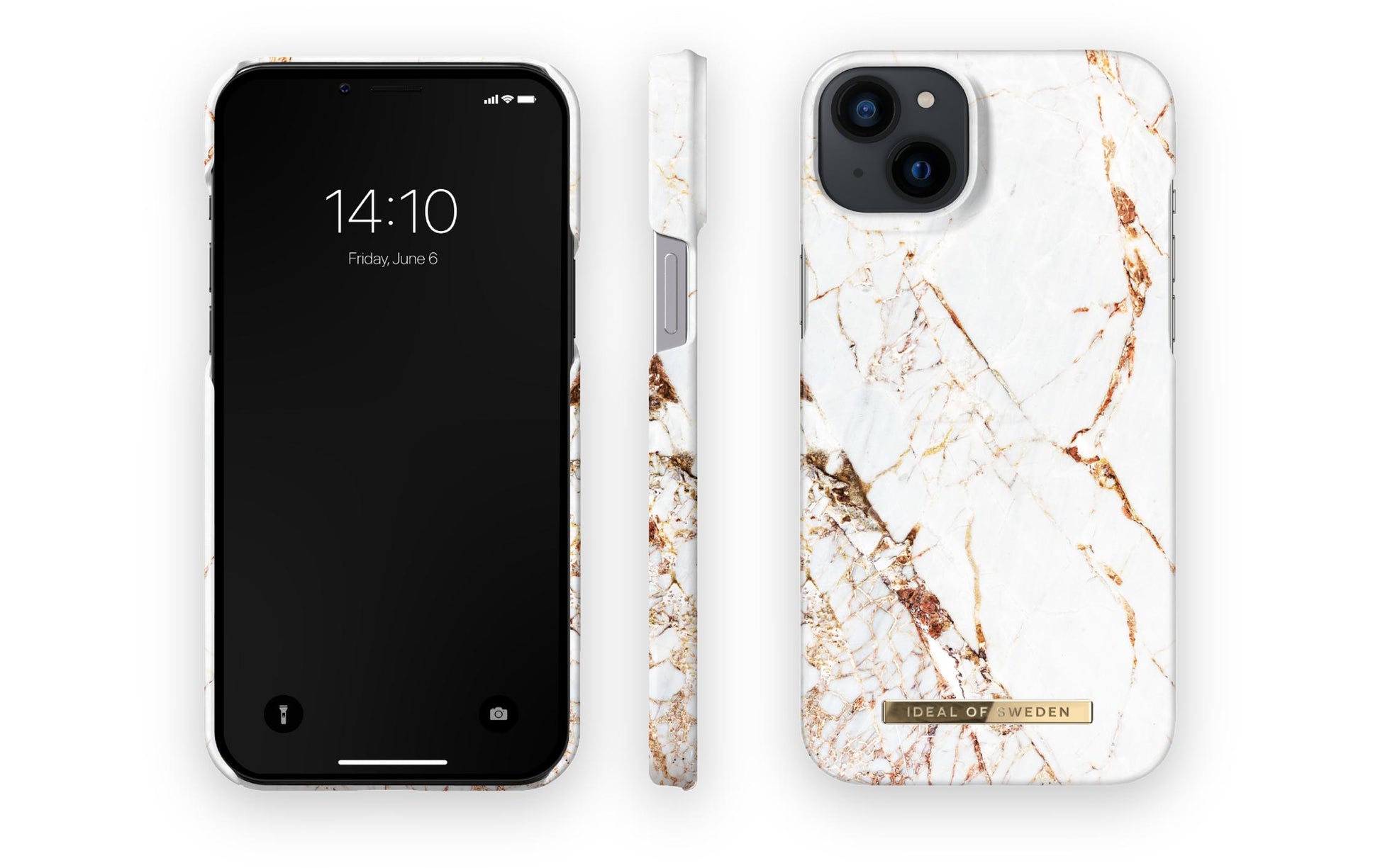 iDeal of Sweden Carrara Gold – Backcover – für Apple iPhone 14 Plus, Polyester, Weiss