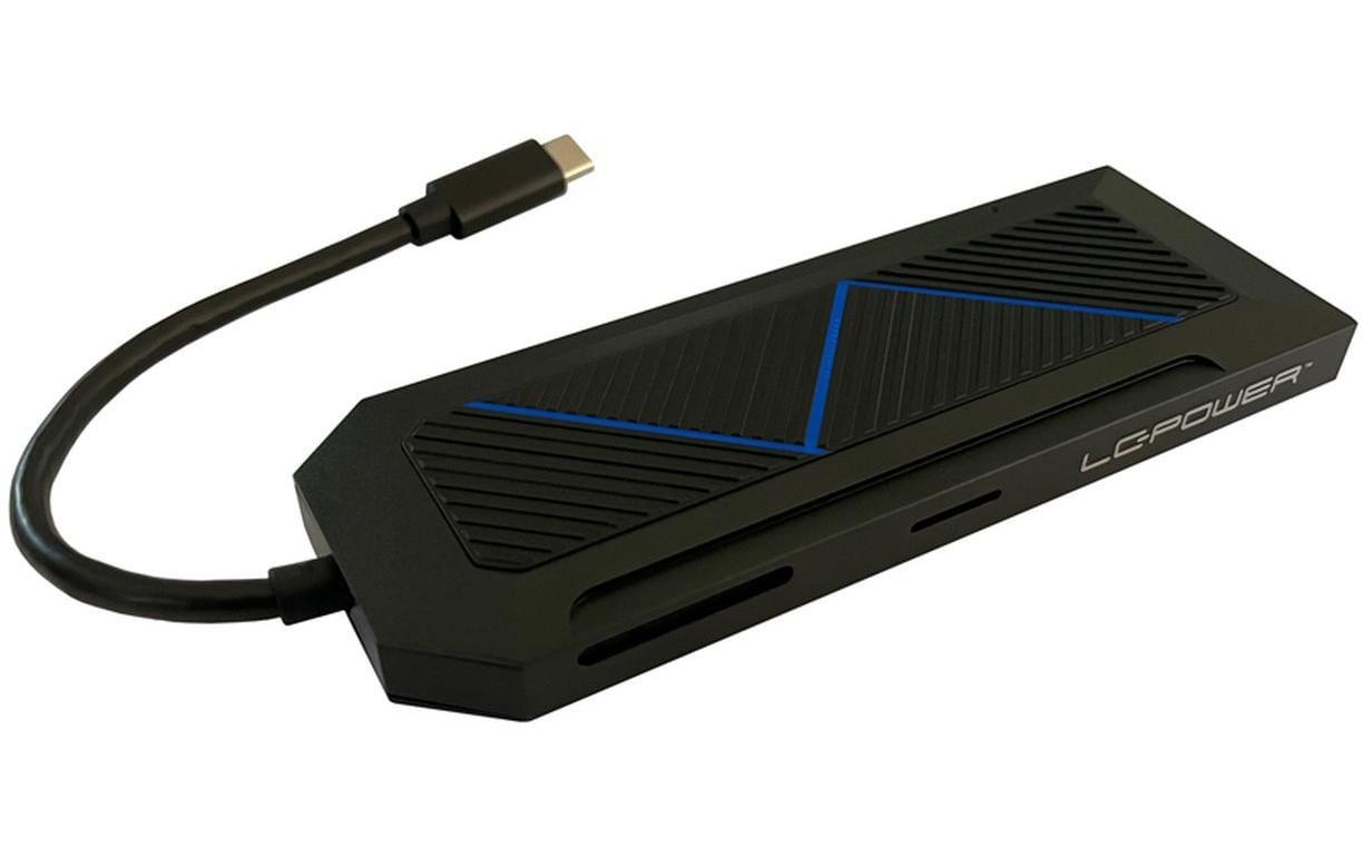 LC-Power MULTI-6-RGB Multiport-Adapter – USB-C, 1× HDMI, 3× USB-A, 1× USB-C, 100 W PD, GbE, SD/microSD