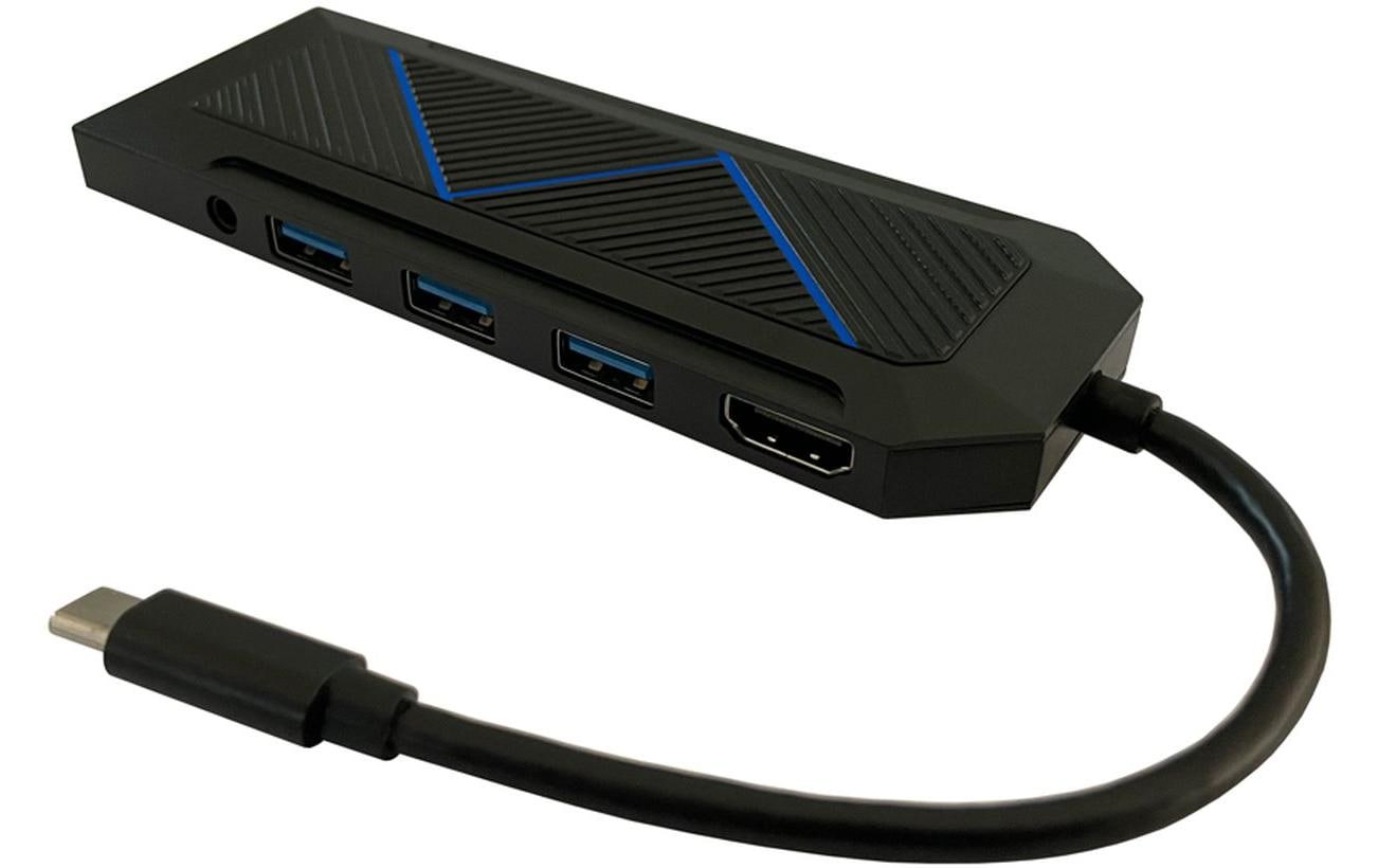 LC-Power MULTI-6-RGB Multiport-Adapter – USB-C, 1× HDMI, 3× USB-A, 1× USB-C, 100 W PD, GbE, SD/microSD