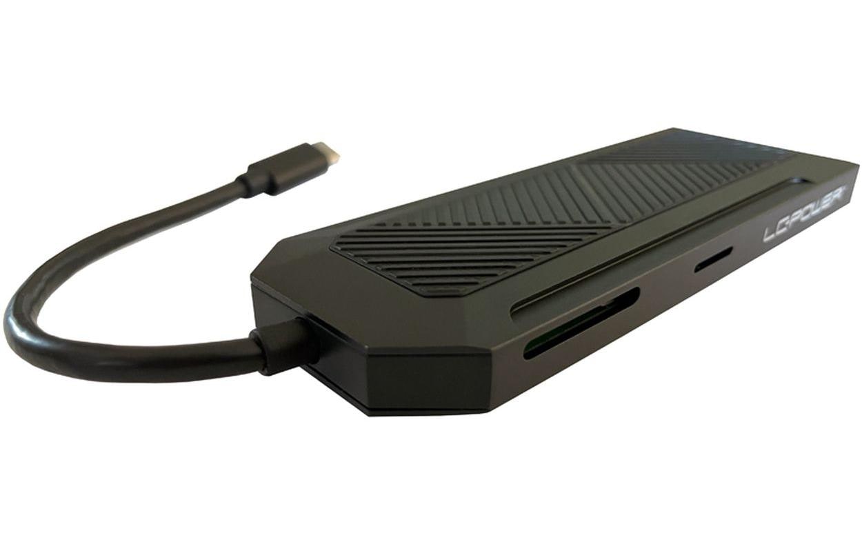 LC-Power MULTI-6-RGB Multiport-Adapter – USB-C, 1× HDMI, 3× USB-A, 1× USB-C, 100 W PD, GbE, SD/microSD