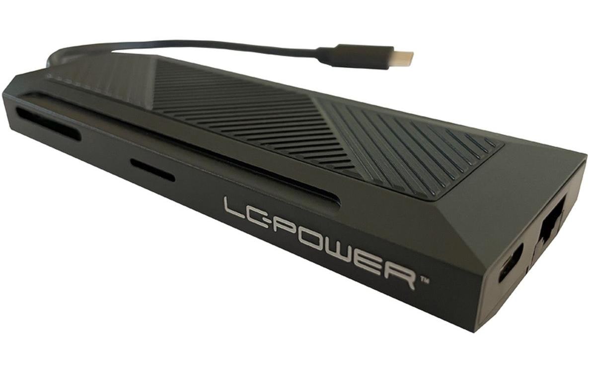 LC-Power MULTI-6-RGB Multiport-Adapter – USB-C, 1× HDMI, 3× USB-A, 1× USB-C, 100 W PD, GbE, SD/microSD