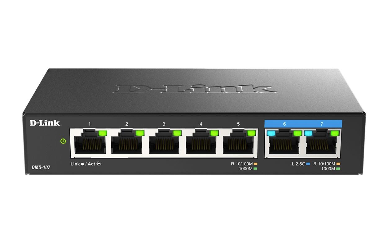 D-Link DMS-107/E – Netzwerk-Switch, Unmanaged, 7x LAN (5x GbE, 2x 2,5GbE), Schwarz
