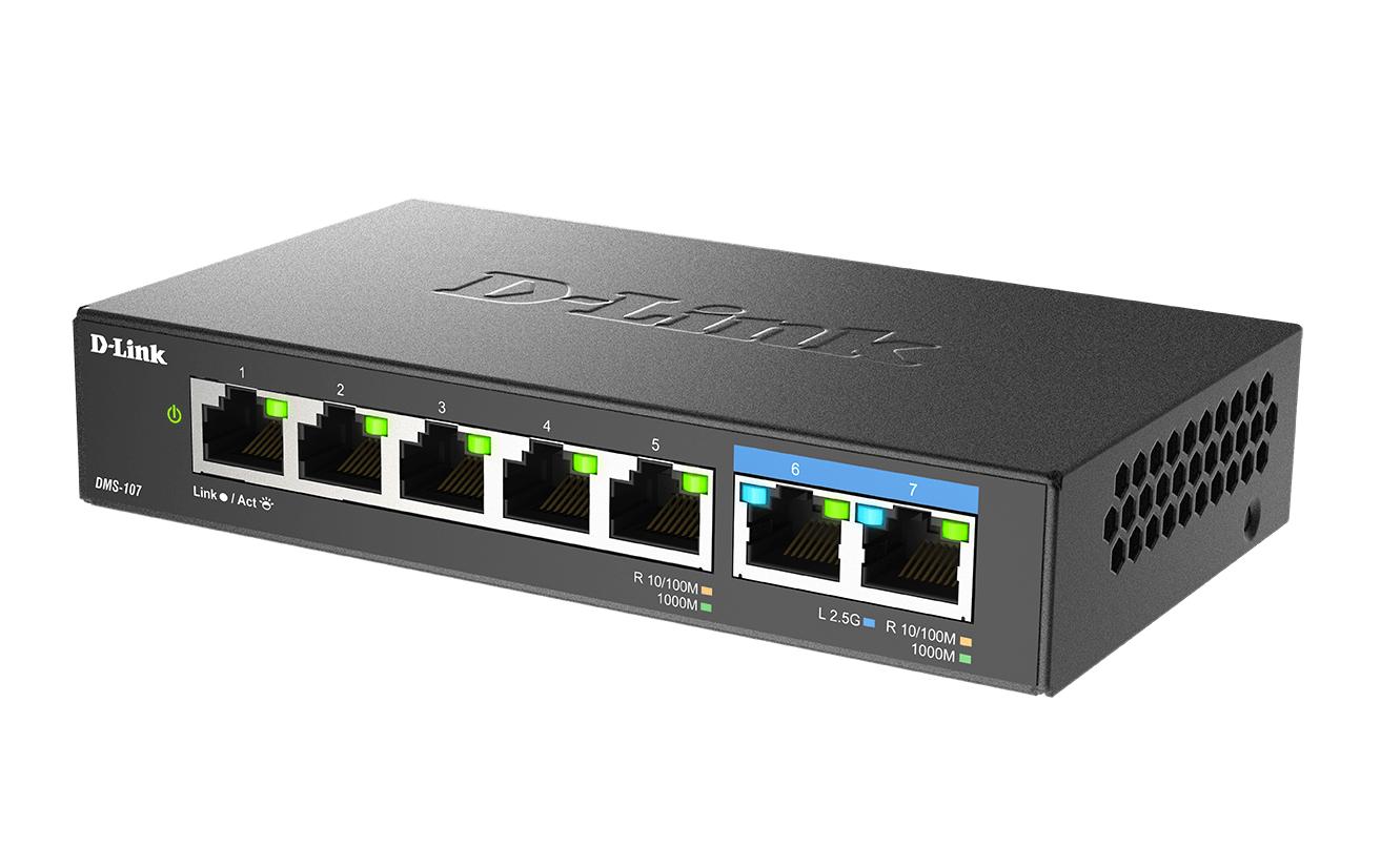 D-Link DMS-107/E – Netzwerk-Switch, Unmanaged, 7x LAN (5x GbE, 2x 2,5GbE), Schwarz