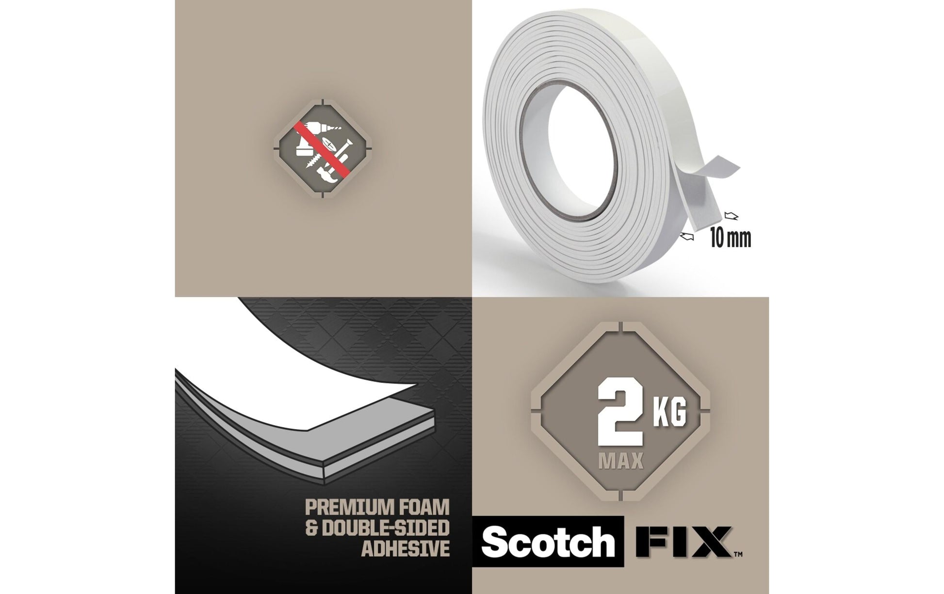 Scotch Montageband – 10 mm × 2 m, weiss, für Kunststoff, Innen, stark haftend