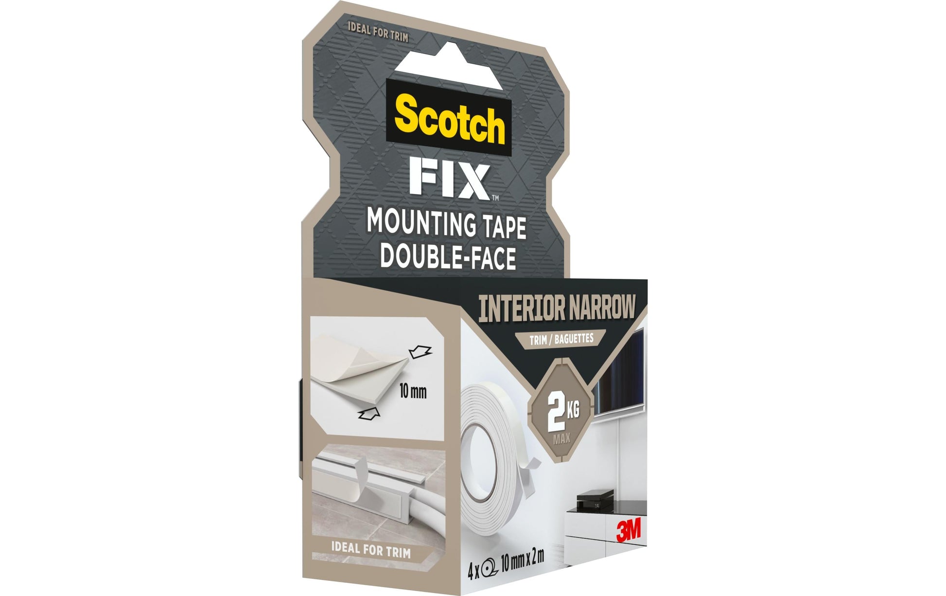 Scotch Montageband – 10 mm × 2 m, weiss, für Kunststoff, Innen, stark haftend